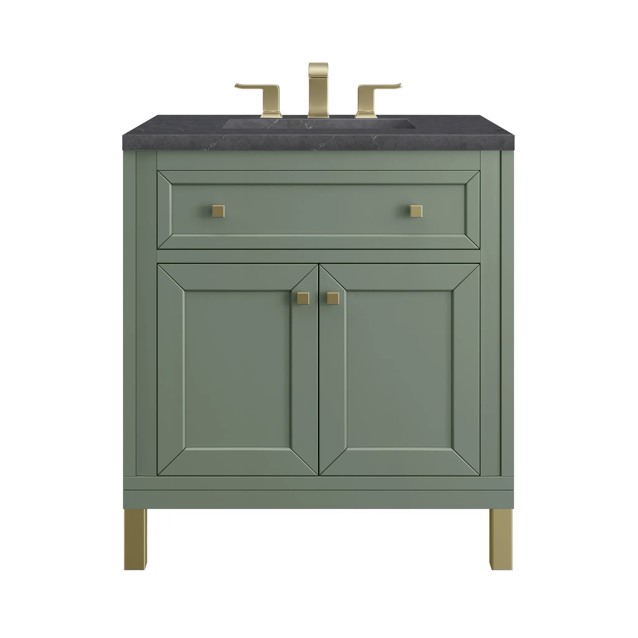 30" Chicago Single Vanity in Smokey Celadon-Charcoal Soapstone Silestone-8" Widespread image