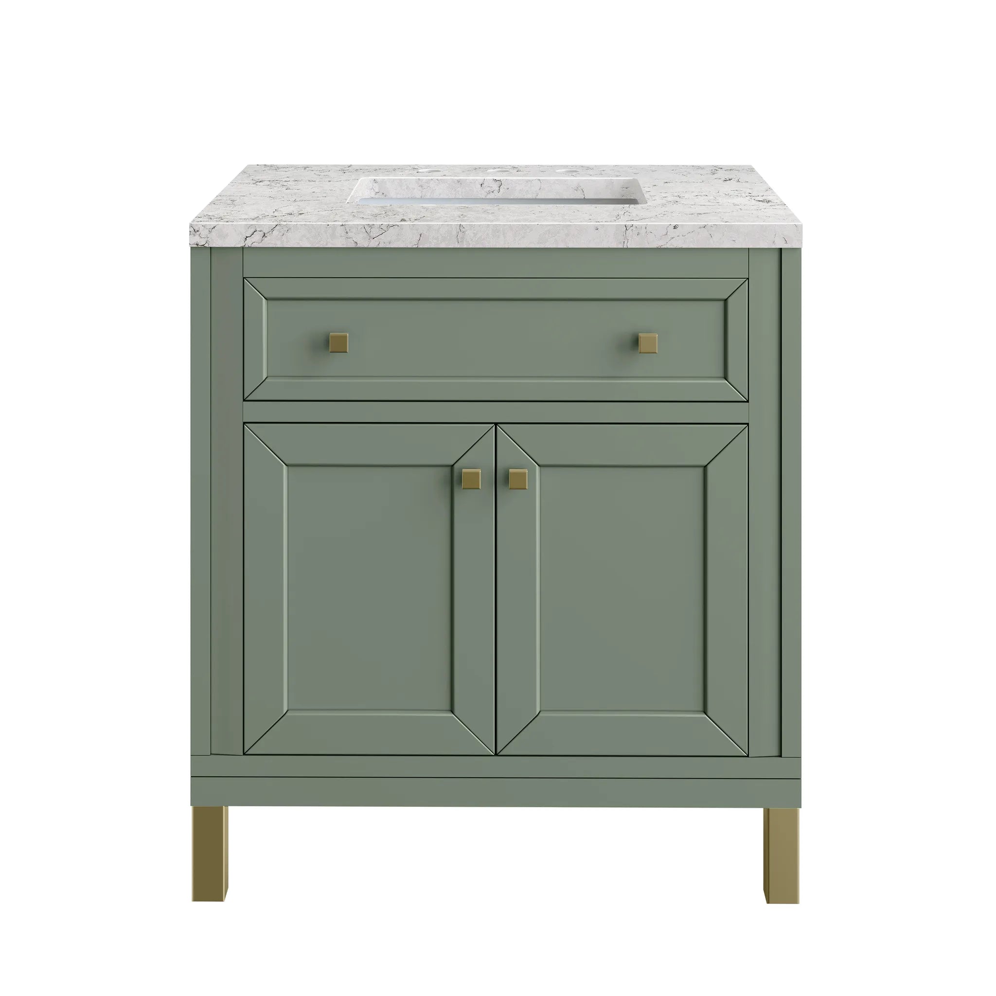 30" Chicago Single Vanity in Smokey Celadon-Eternal Jasmine Pearl Silestone-8" Widespread image 1