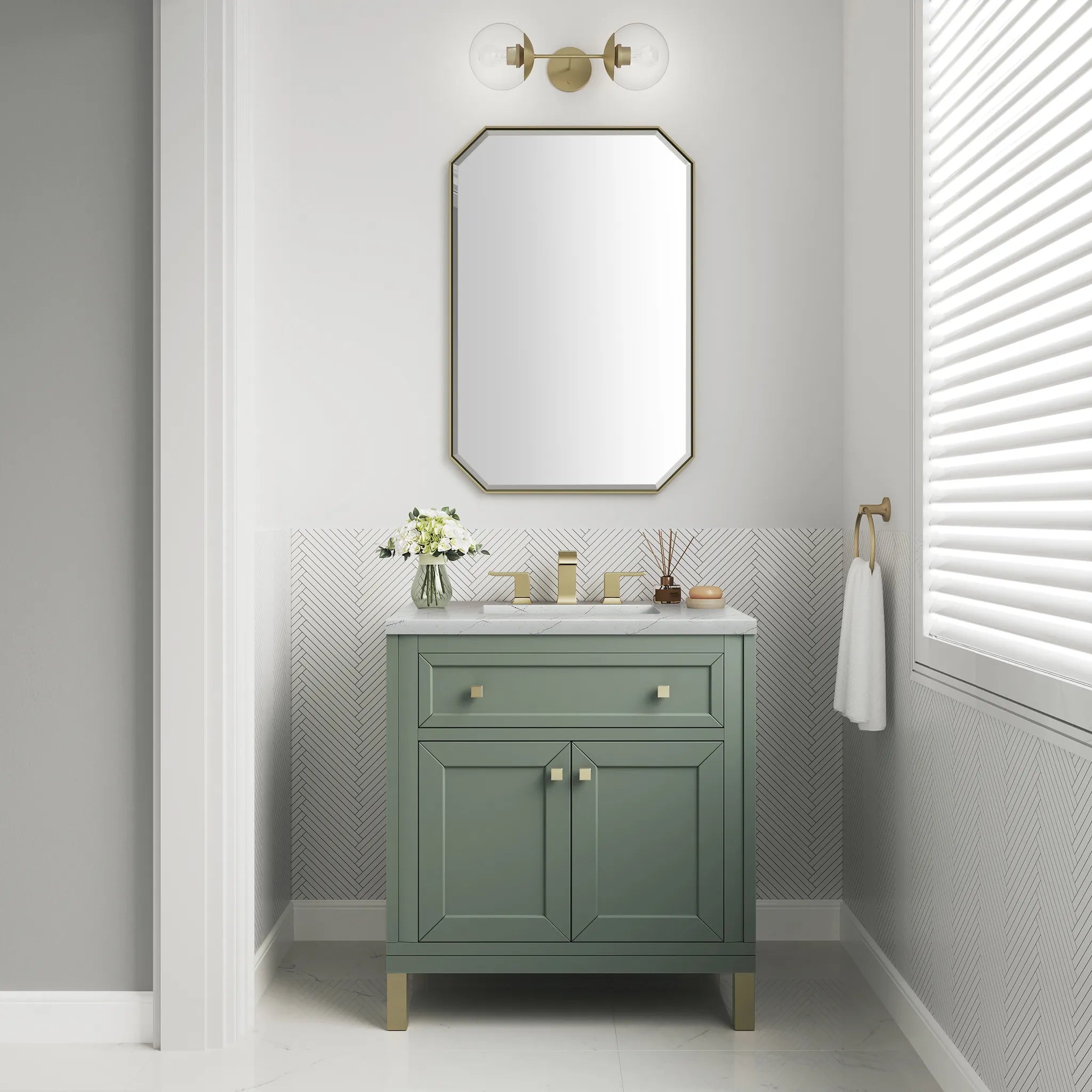 30" Chicago Single Vanity in Smokey Celadon-Ethereal Noctis Silestone-8" Widespread image 4