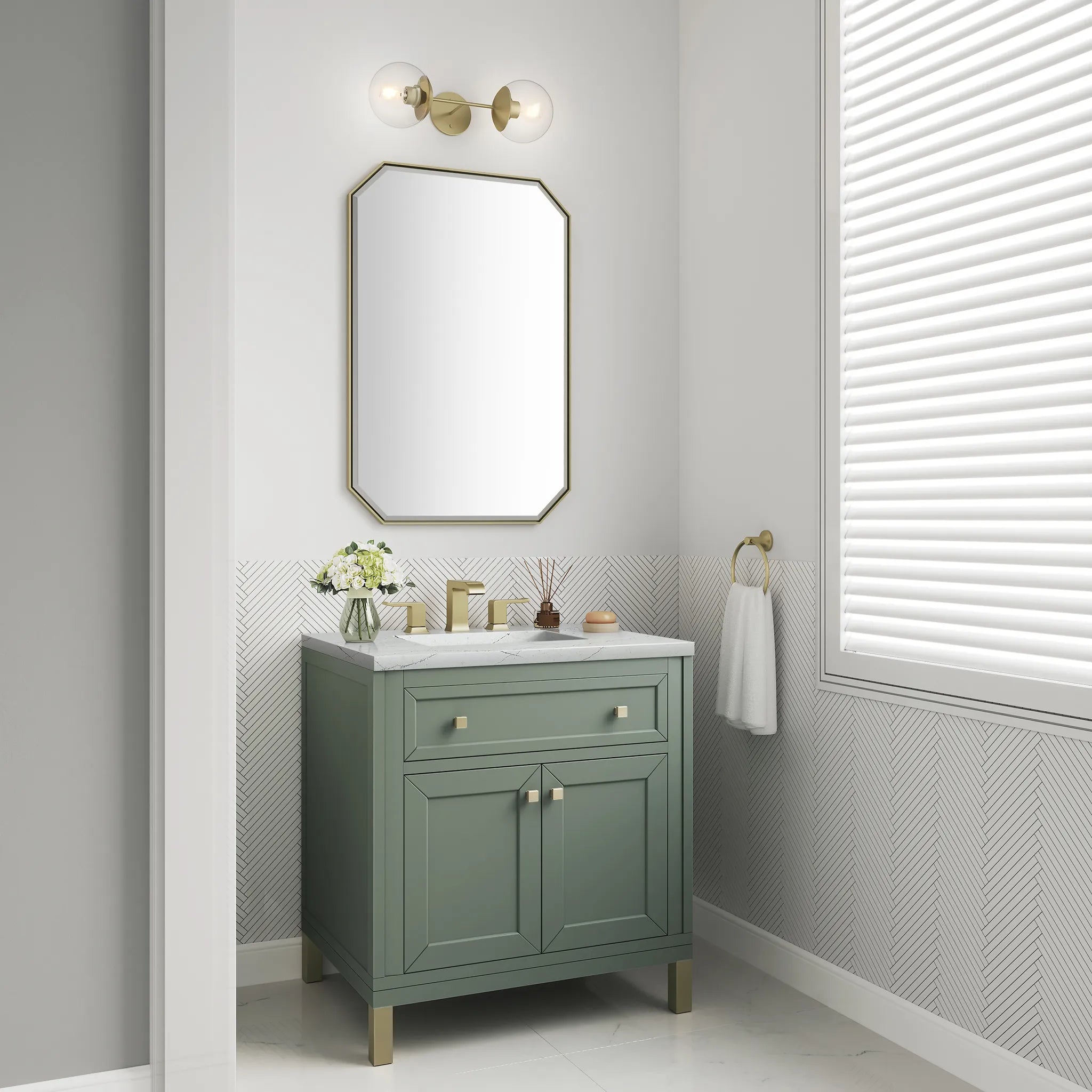 30" Chicago Single Vanity in Smokey Celadon-Ethereal Noctis Silestone-8" Widespread image 5