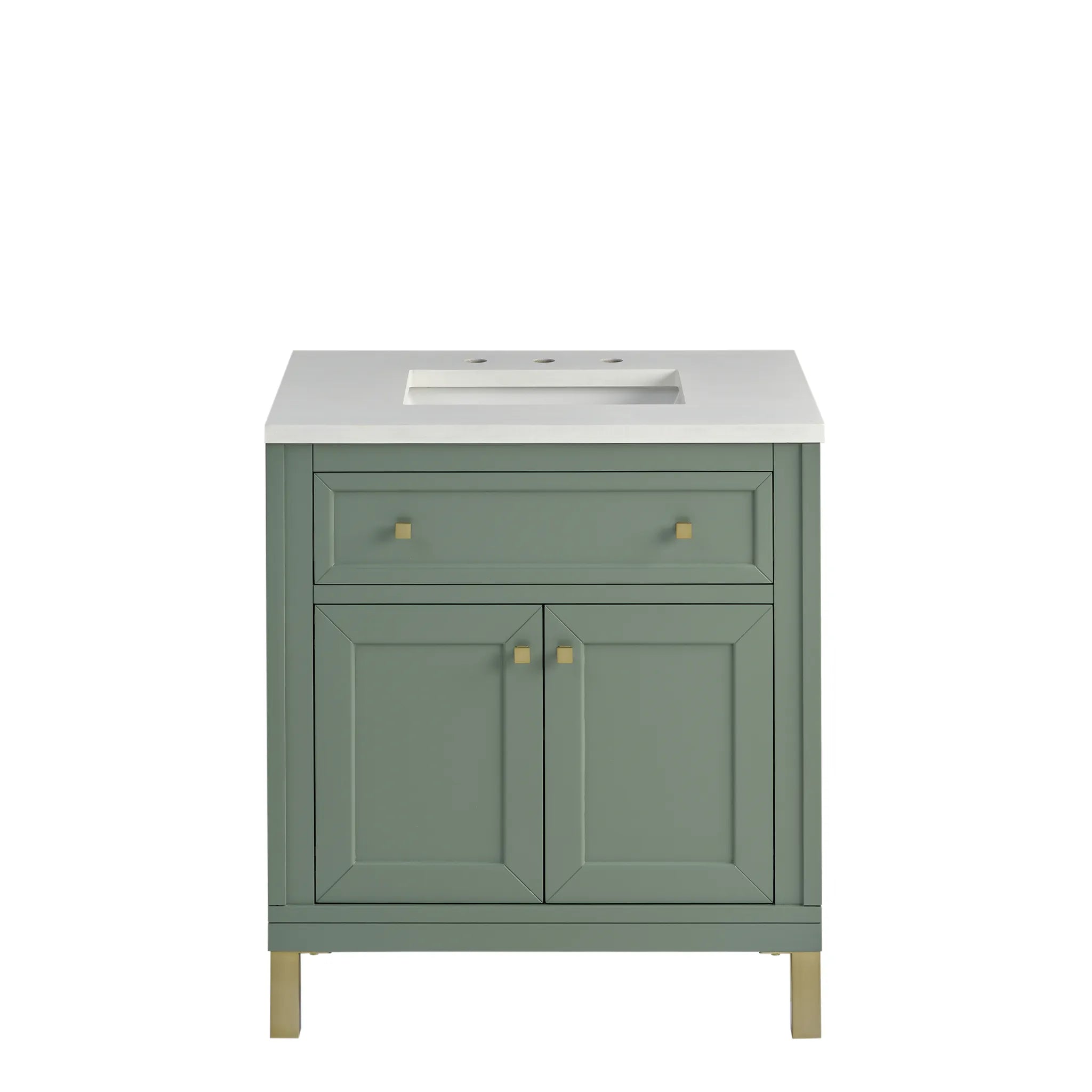 30" Chicago Single Vanity in Smokey Celadon-White Zeus Silestone-8" Widespread image 1