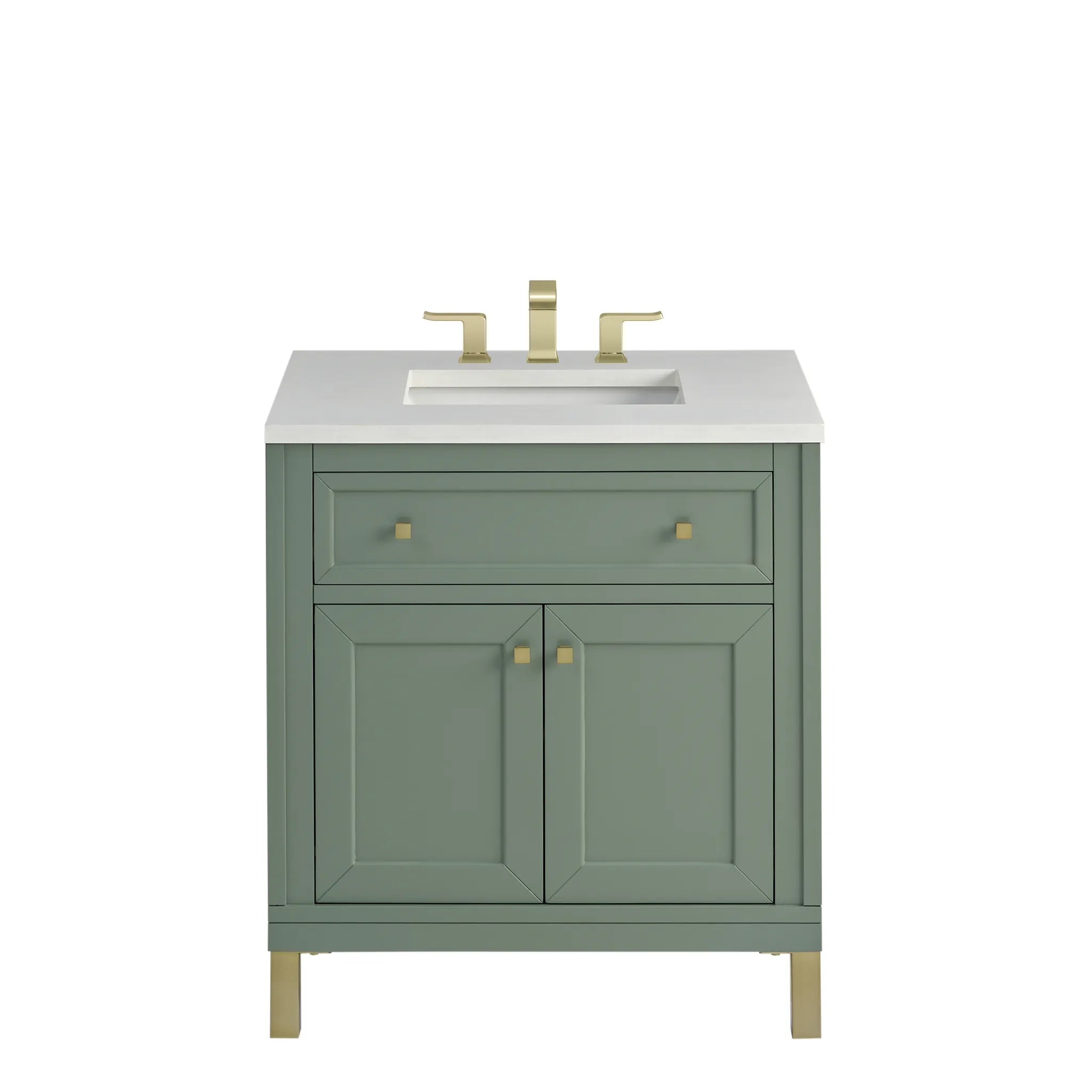 30" Chicago Single Vanity in Smokey Celadon-White Zeus Silestone-8" Widespread image