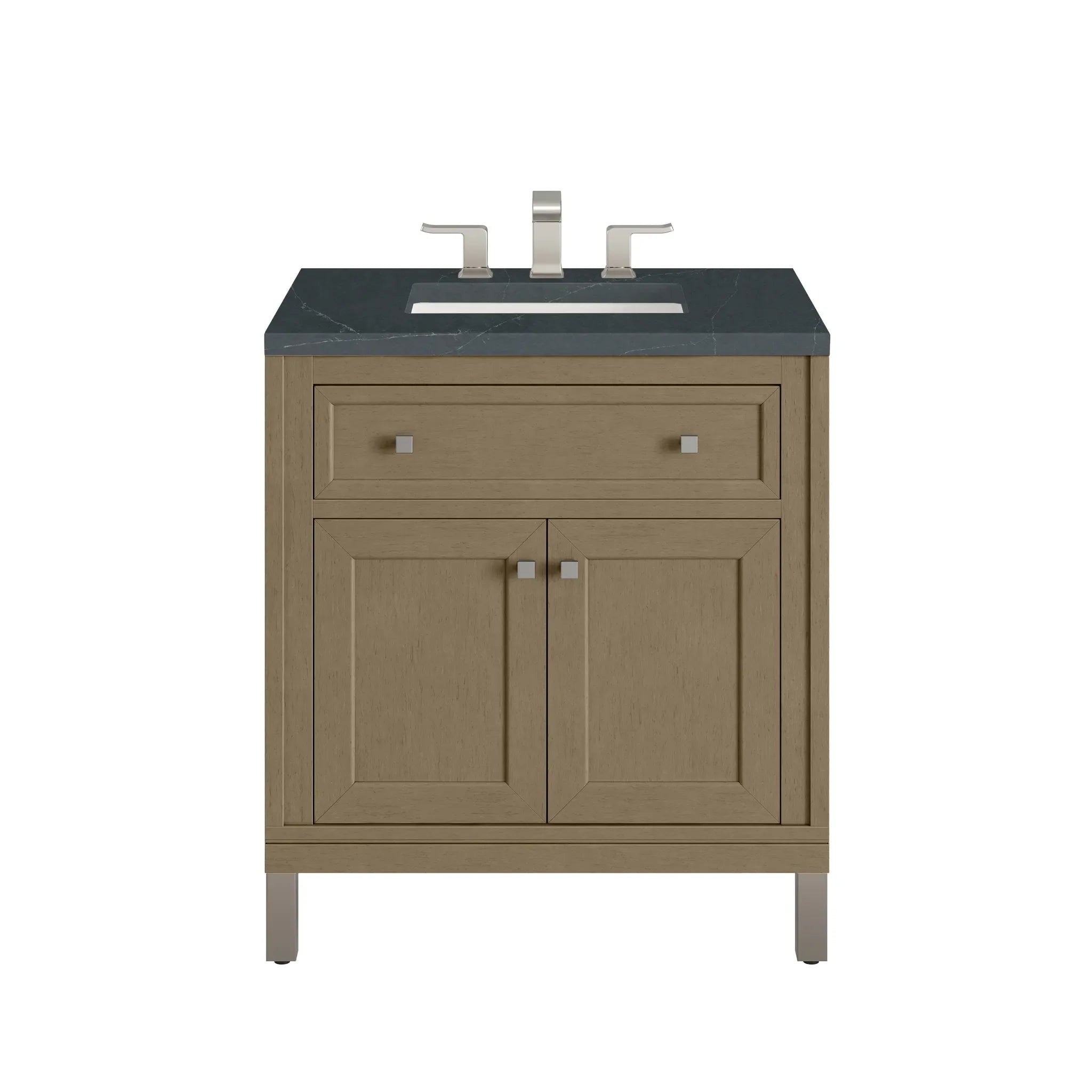 30" Chicago Single Vanity in Walnut Whisper-Charcoal Soapstone Silestone-8" Widespread image