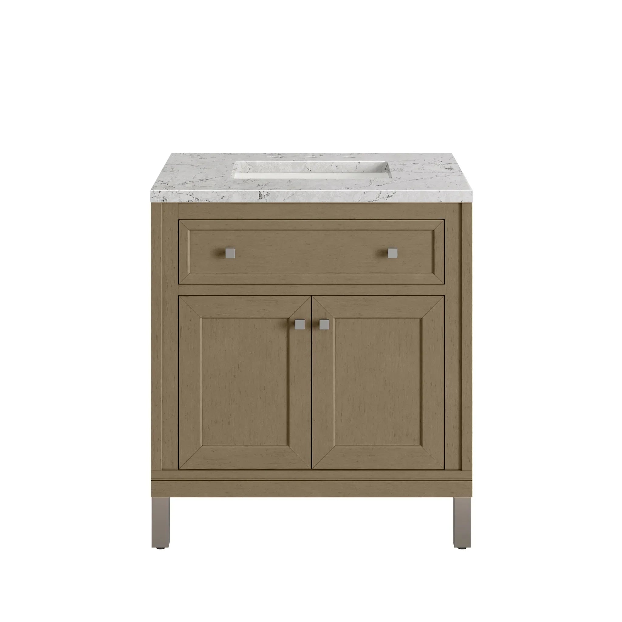 30" Chicago Single Vanity in Walnut Whisper-Eternal Jasmine Pearl Silestone-8" Widespread image 1