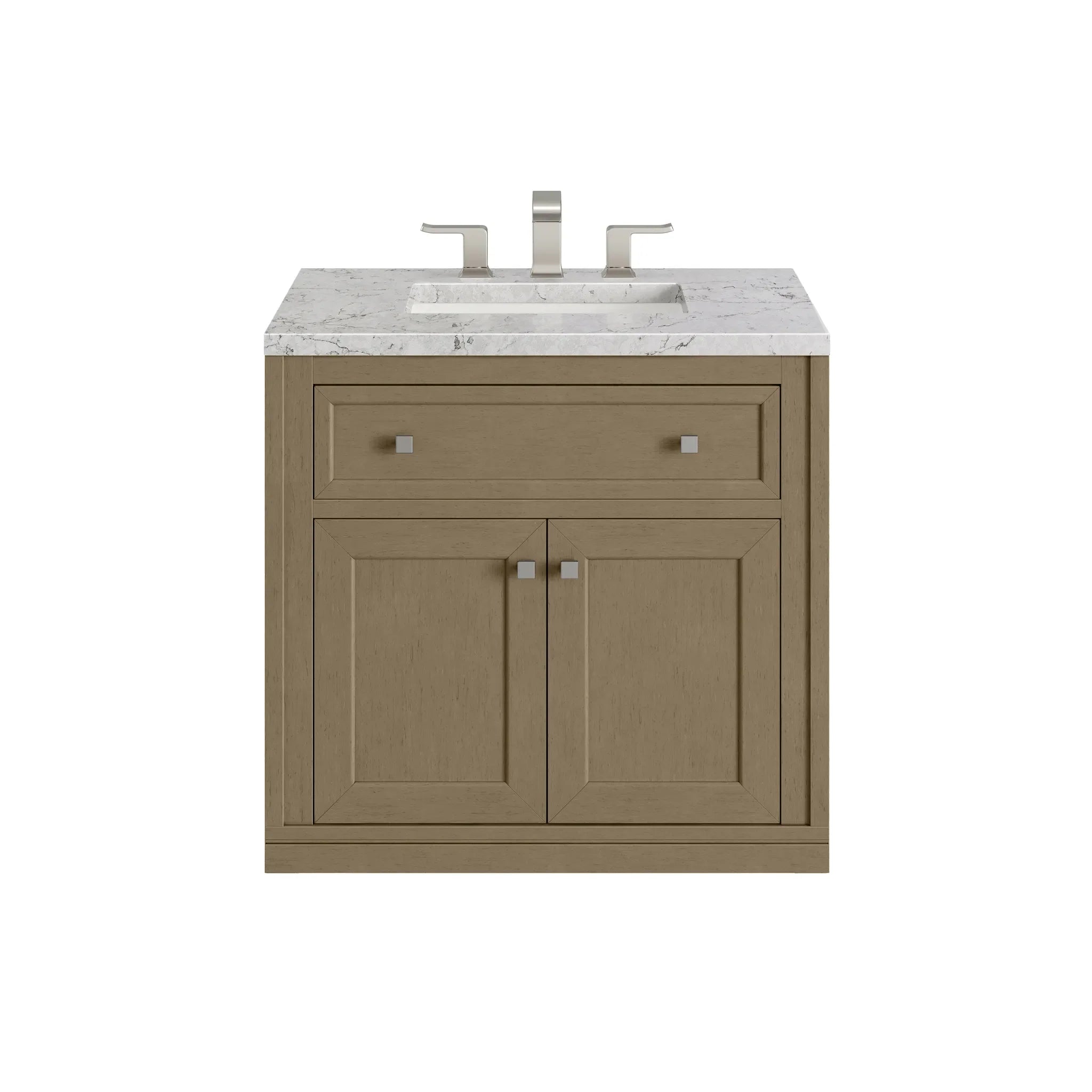 30" Chicago Single Vanity in Walnut Whisper-Eternal Jasmine Pearl Silestone-8" Widespread image 2