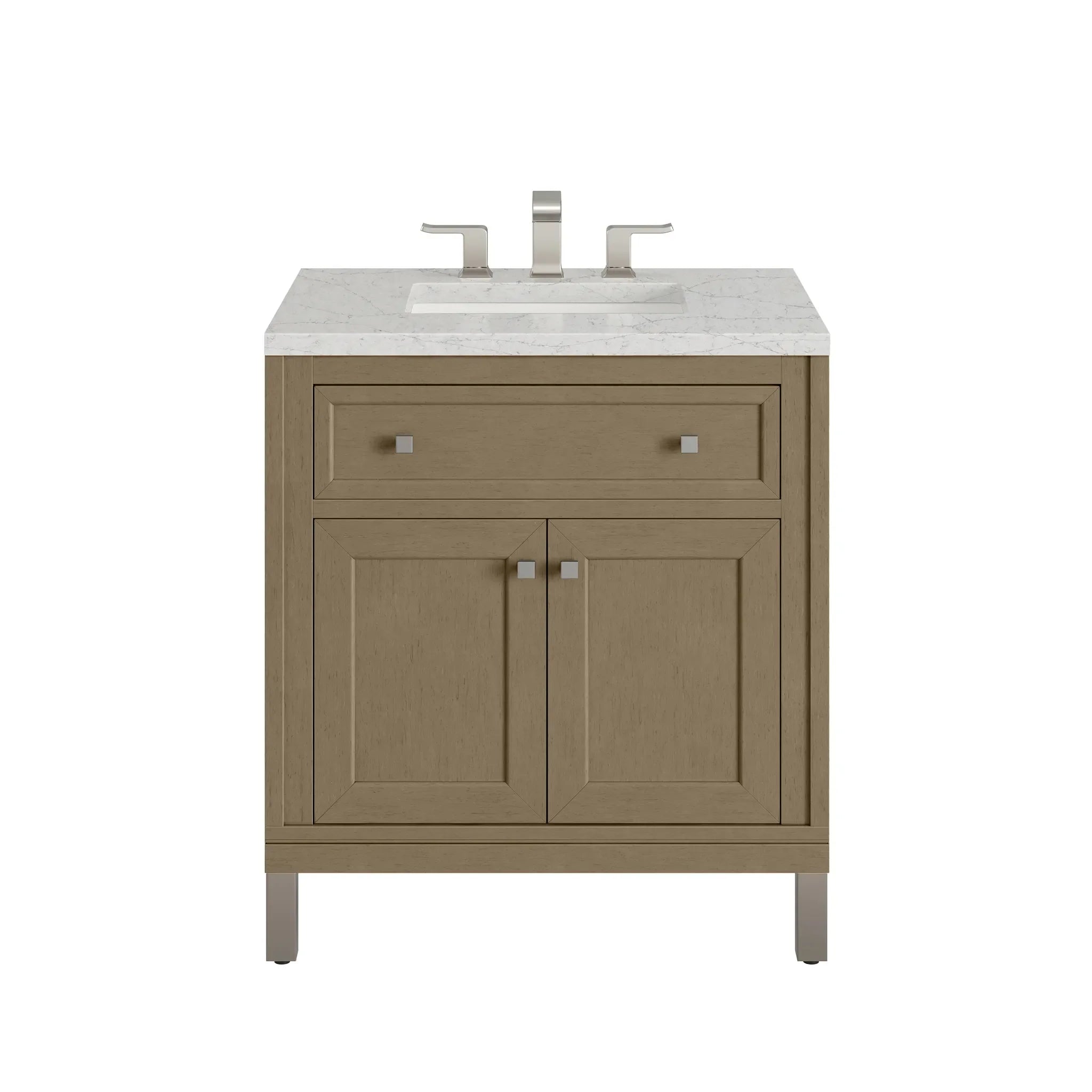 30" Chicago Single Vanity in Walnut Whisper-Eternal Jasmine Pearl Silestone-8" Widespread image