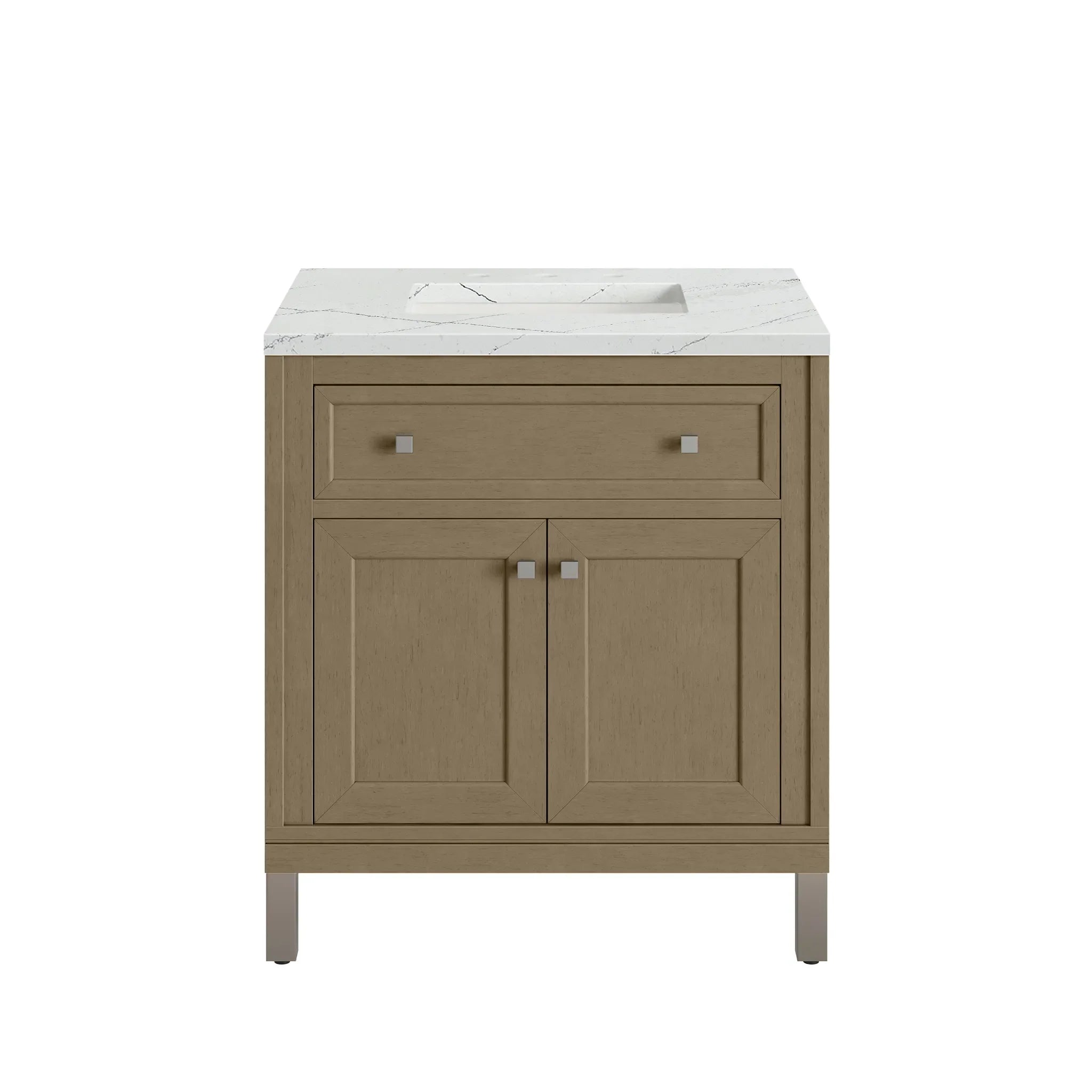 30" Chicago Single Vanity in Walnut Whisper-Ethereal Noctis Silestone-8" Widespread image 1