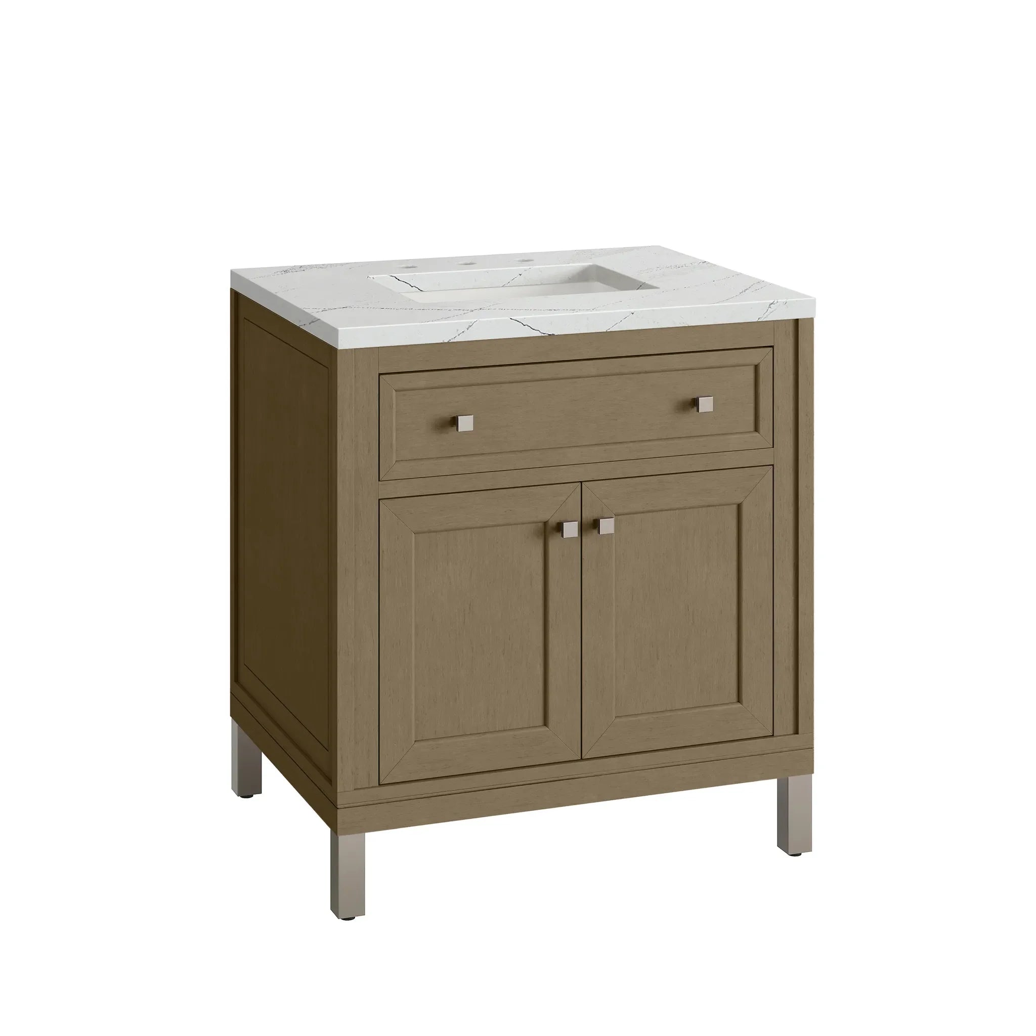 30" Chicago Single Vanity in Walnut Whisper-Ethereal Noctis Silestone-8" Widespread image 19
