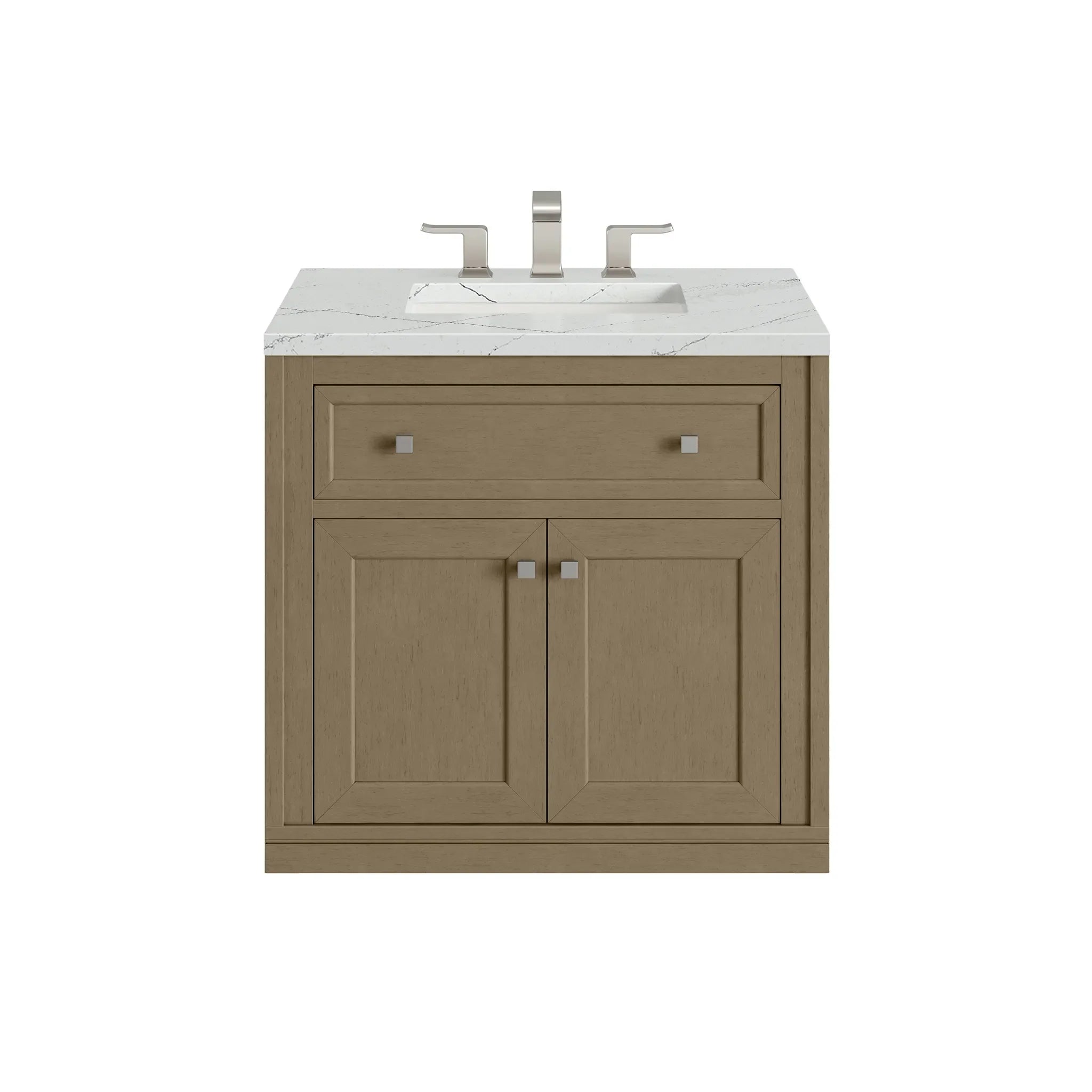 30" Chicago Single Vanity in Walnut Whisper-Ethereal Noctis Silestone-8" Widespread image 2
