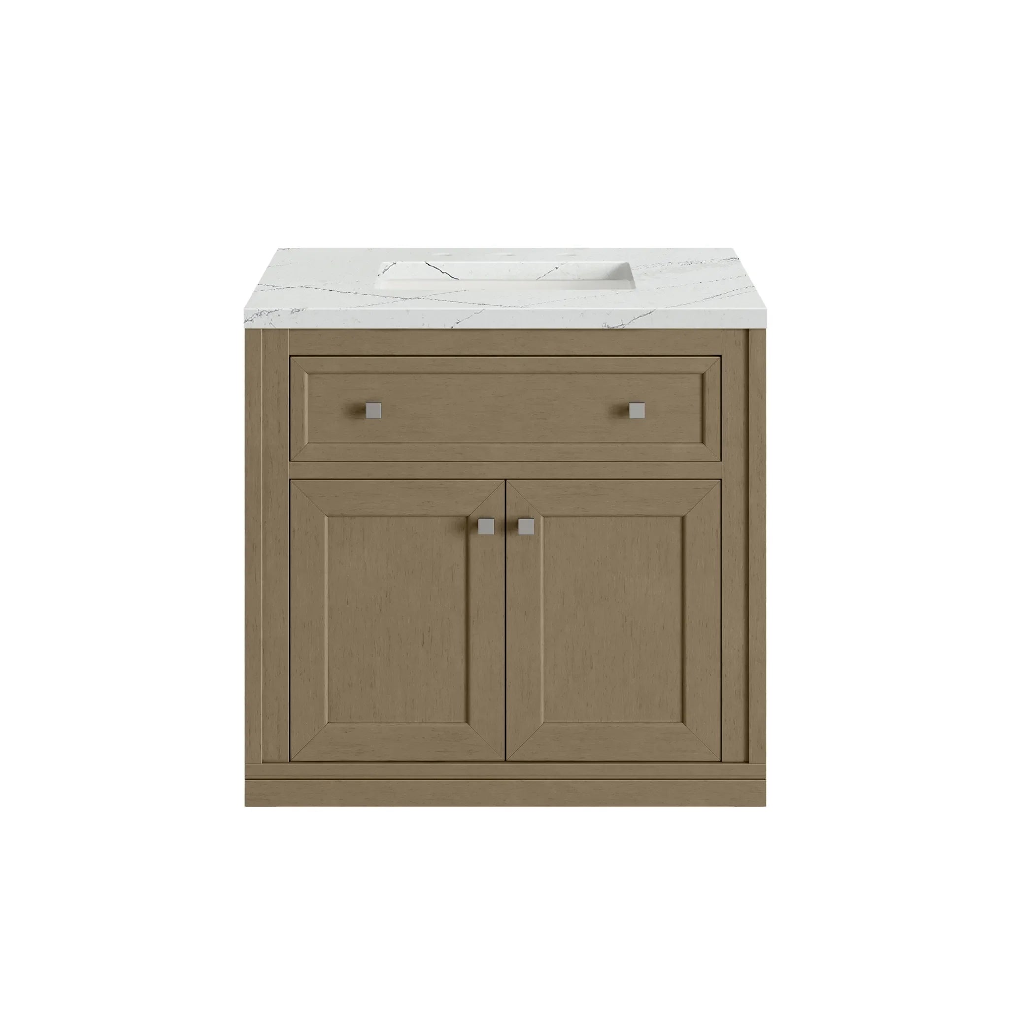 30" Chicago Single Vanity in Walnut Whisper-Ethereal Noctis Silestone-8" Widespread image 3