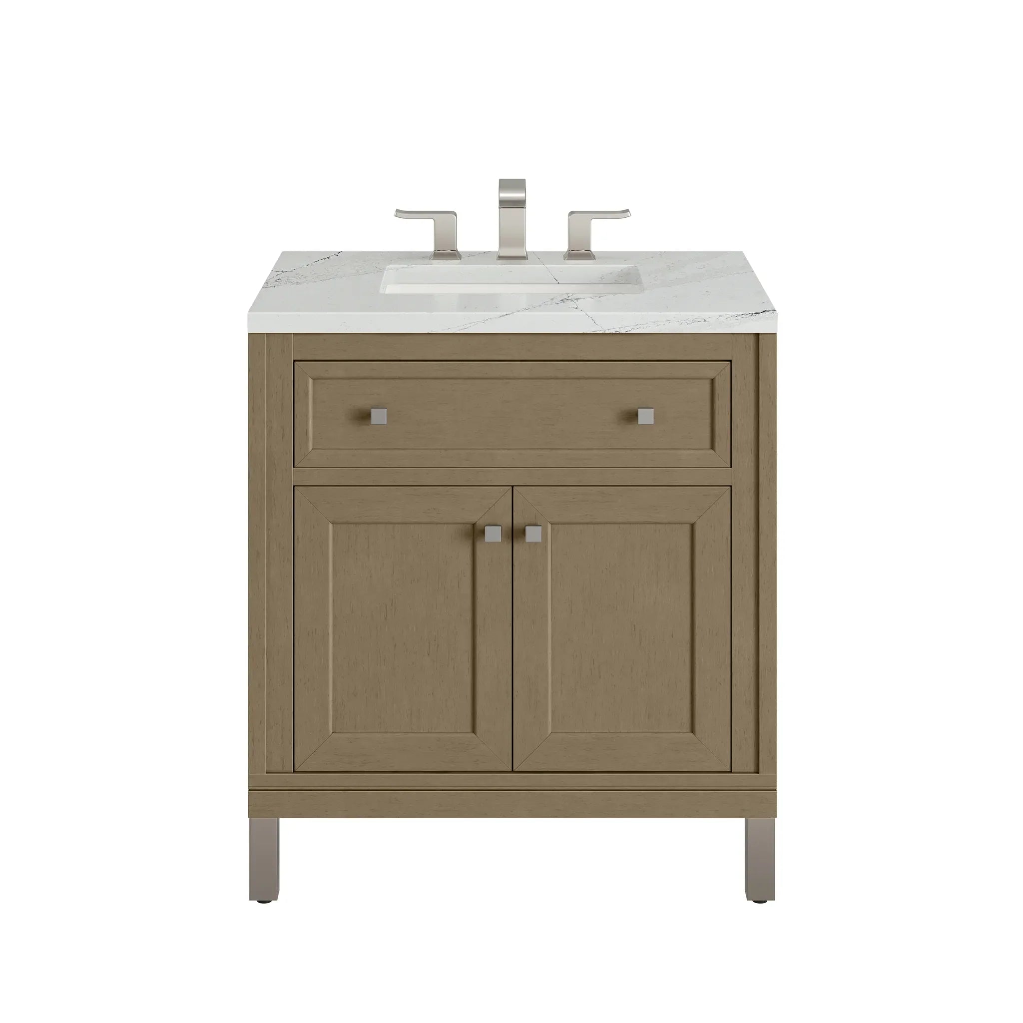 30" Chicago Single Vanity in Walnut Whisper-Ethereal Noctis Silestone-8" Widespread image
