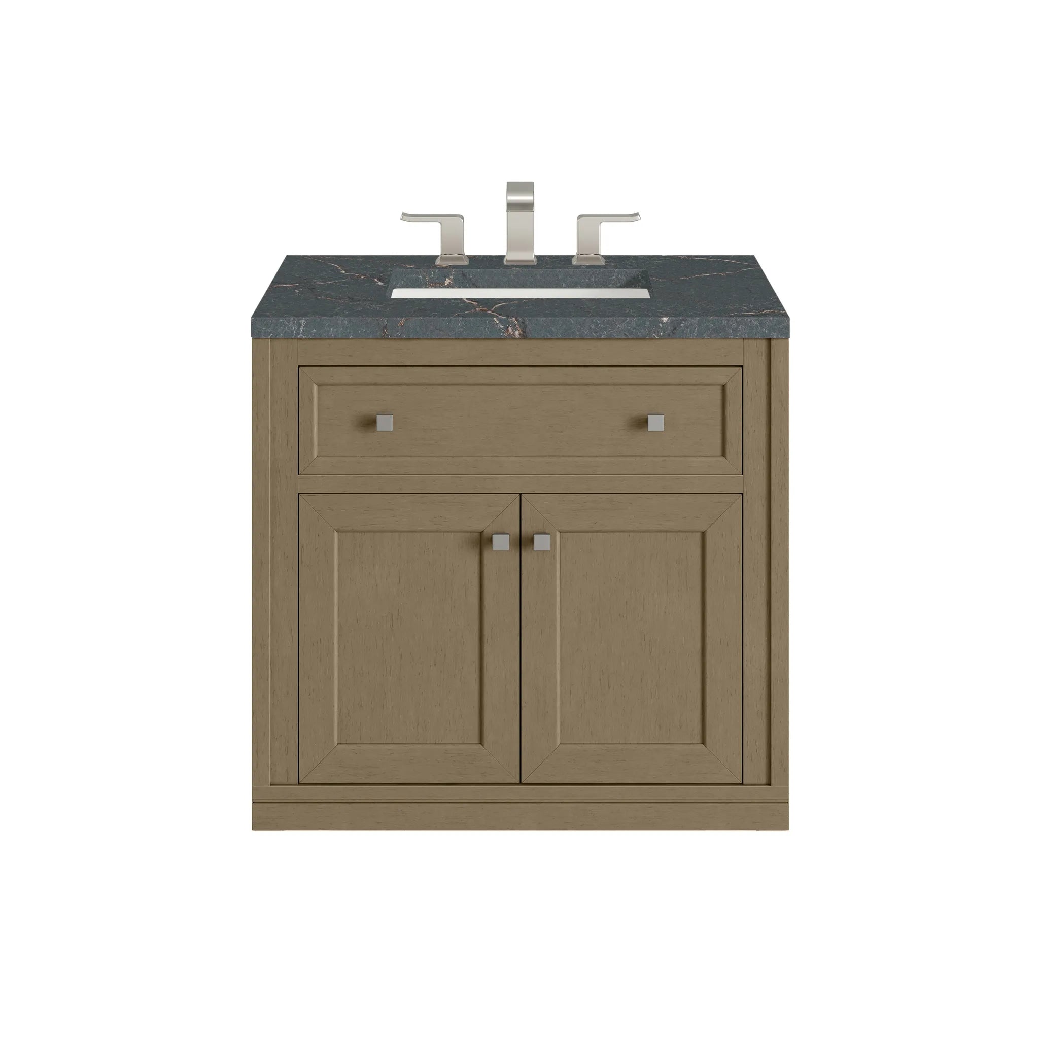 30" Chicago Single Vanity in Walnut Whisper-Parisien Bleu Silestone-8" Widespread image 1