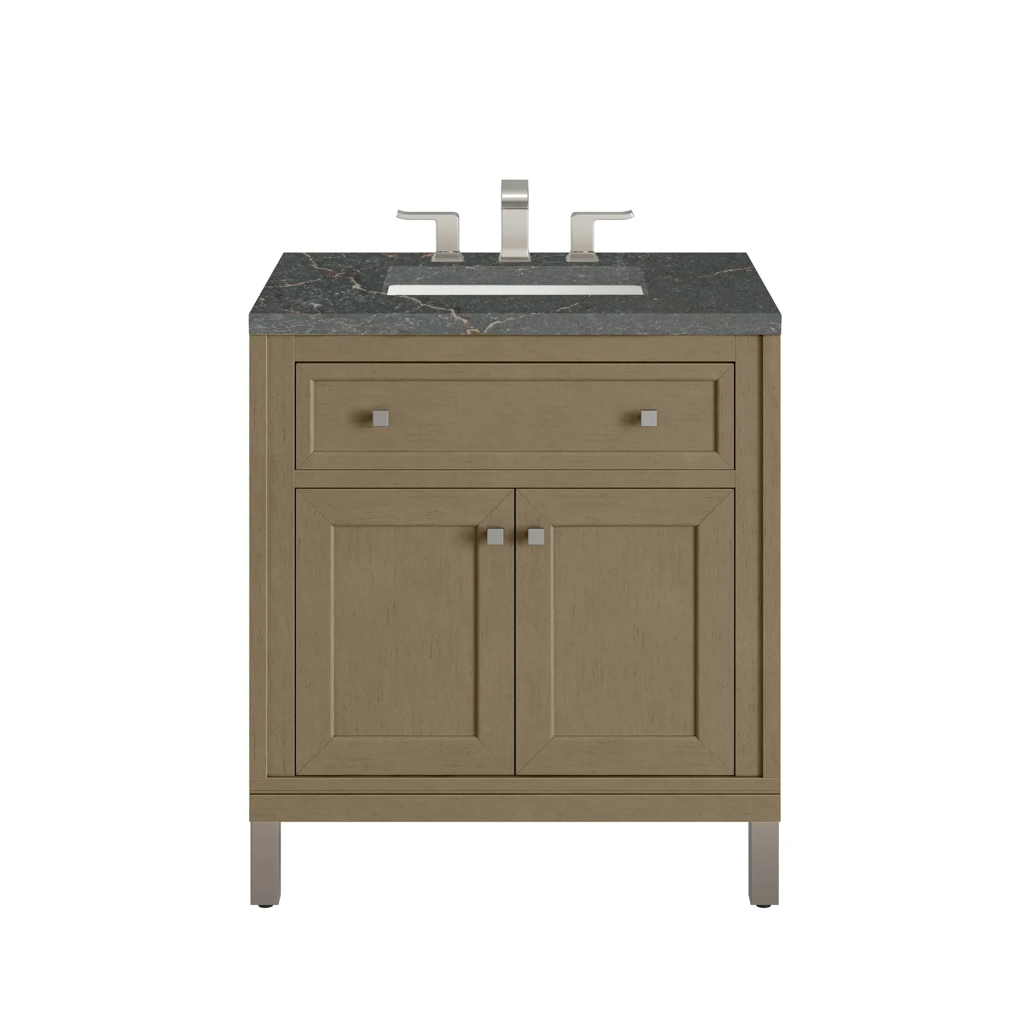 30" Chicago Single Vanity in Walnut Whisper-Parisien Bleu Silestone-8" Widespread image