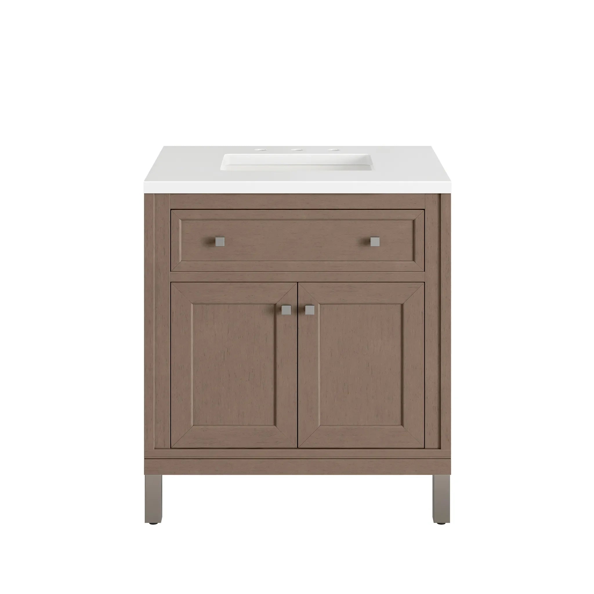 30" Chicago Single Vanity in Walnut Whisper-White Zeus Silestone-8" Widespread image 1