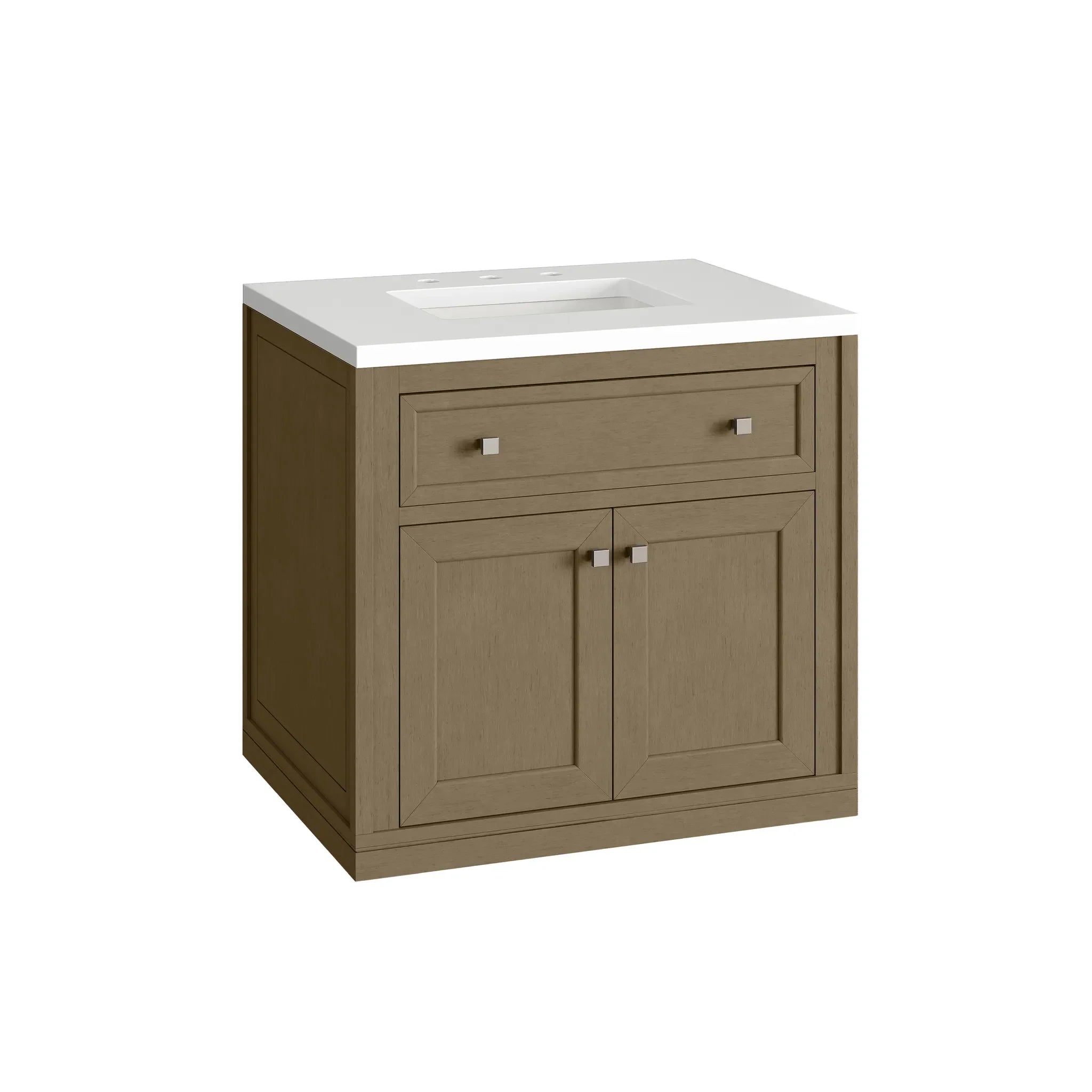 30" Chicago Single Vanity in Walnut Whisper-White Zeus Silestone-8" Widespread image 20