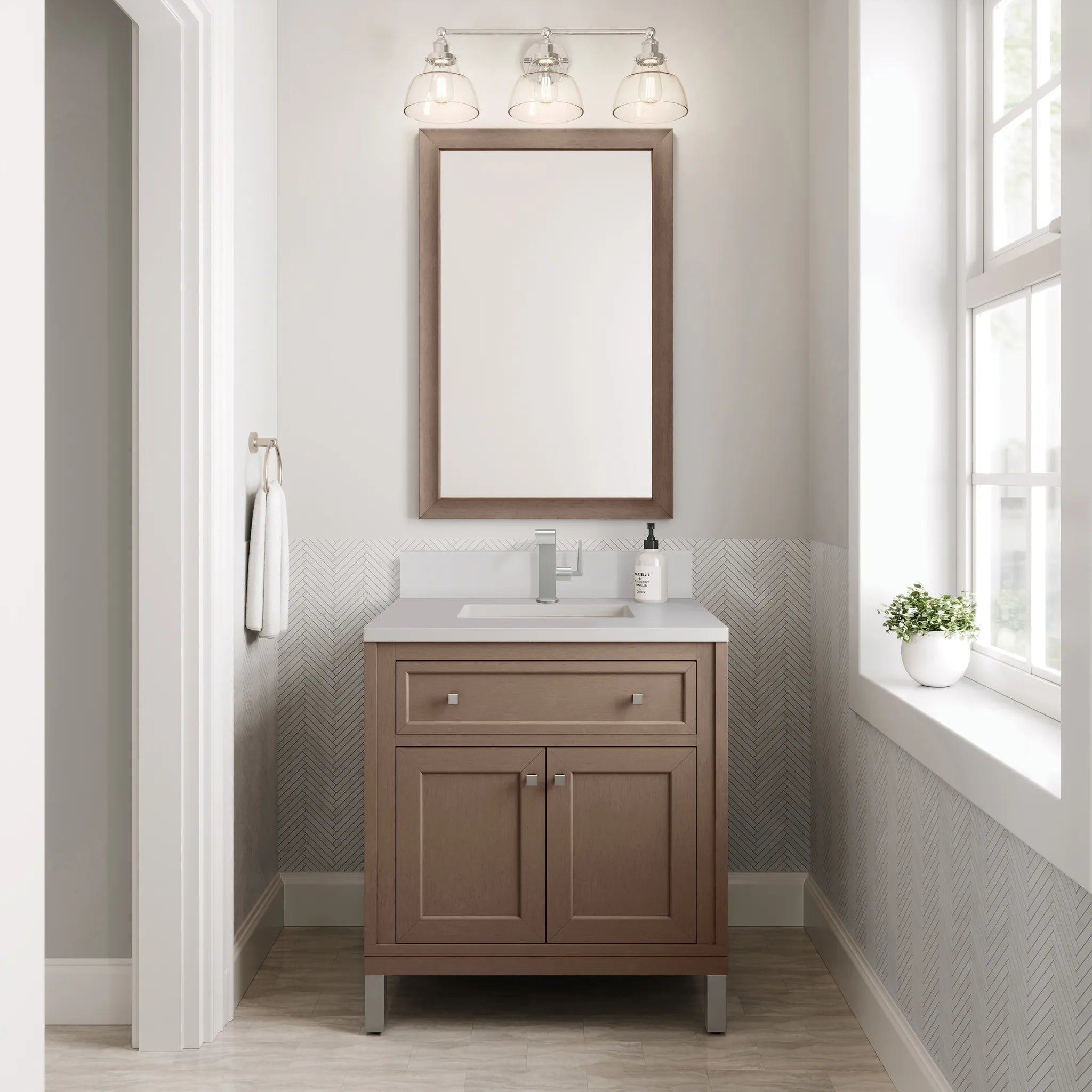 30" Chicago Single Vanity in Walnut Whisper-White Zeus Silestone & Backsplash-Single Hole image 3