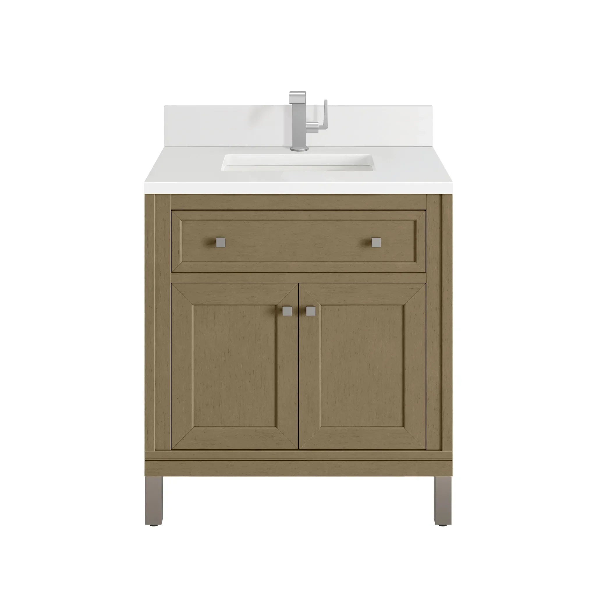 30" Chicago Single Vanity in Walnut Whisper-White Zeus Silestone & Backsplash-Single Hole image