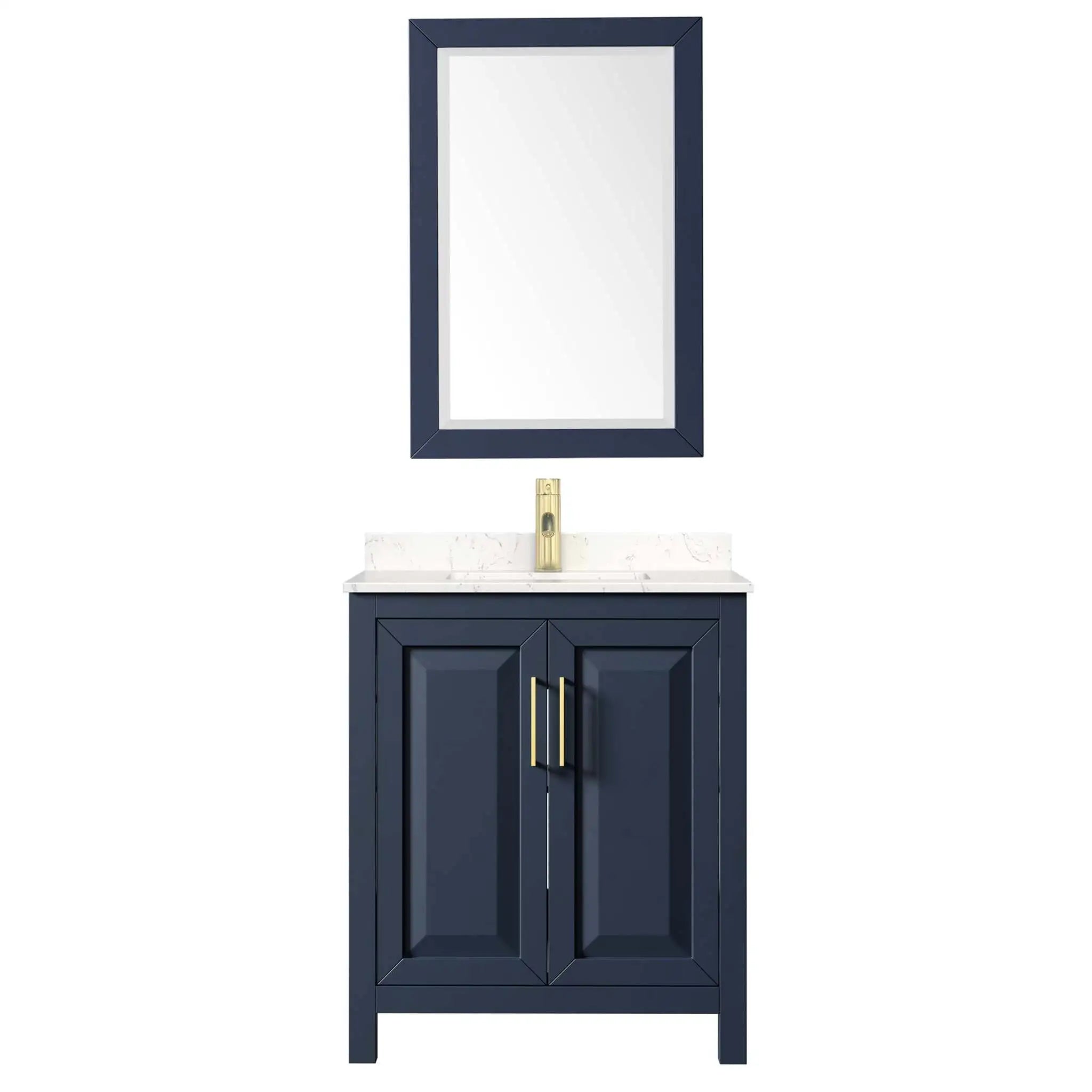30" Daria Single Bathroom Vanity in Dark Blue with Brushed Gold Trim & 24" Mirror by Wyndham