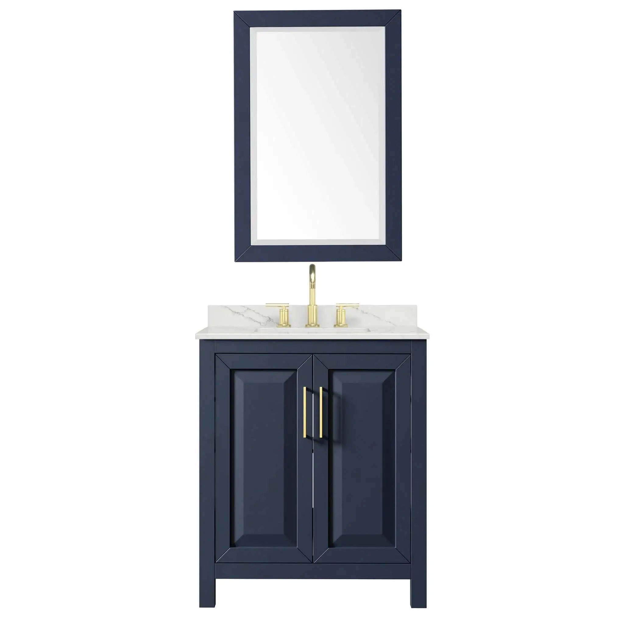 30" Daria Single Bathroom Vanity in Dark Blue with Brushed Gold Trim & 24" Mirror by Wyndham