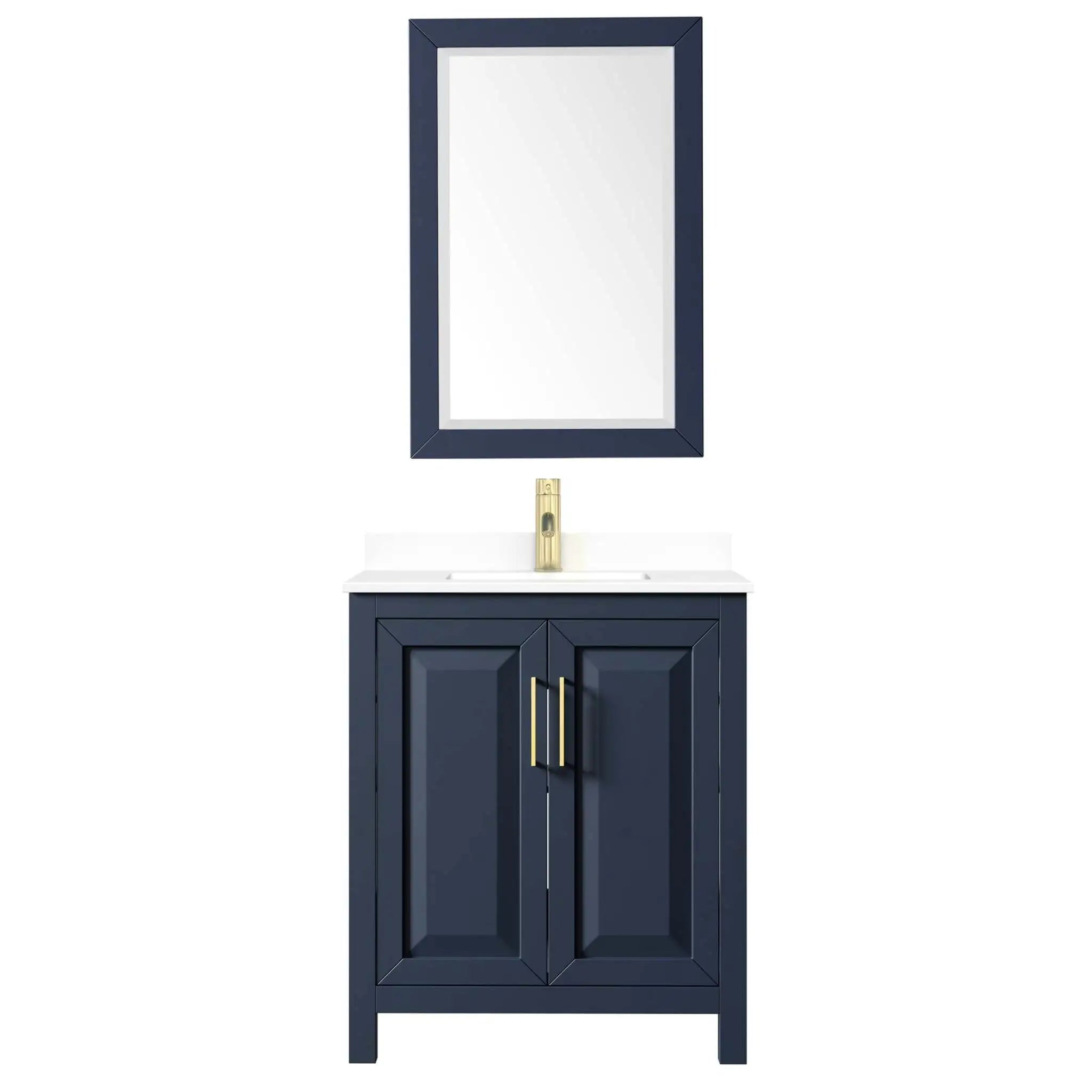 30" Daria Single Bathroom Vanity in Dark Blue with Brushed Gold Trim & 24" Mirror by Wyndham