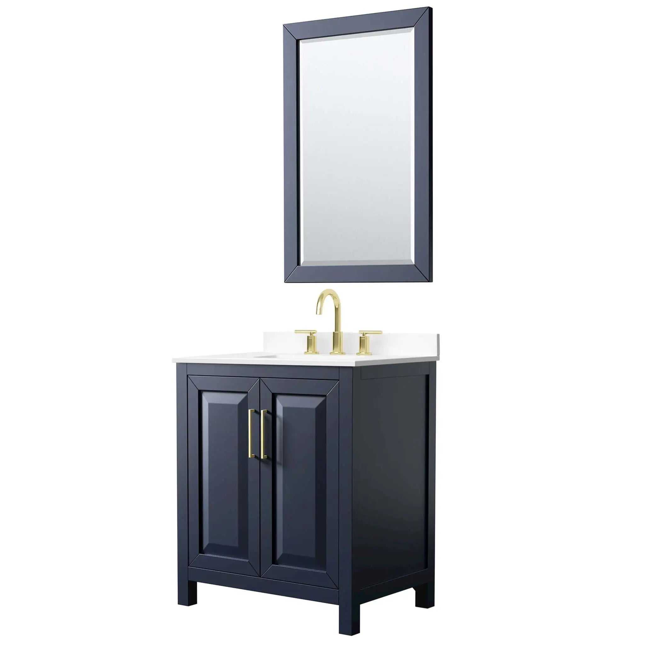 30" Daria Single Bathroom Vanity in Dark Blue with Brushed Gold Trim & 24" Mirror by Wyndham