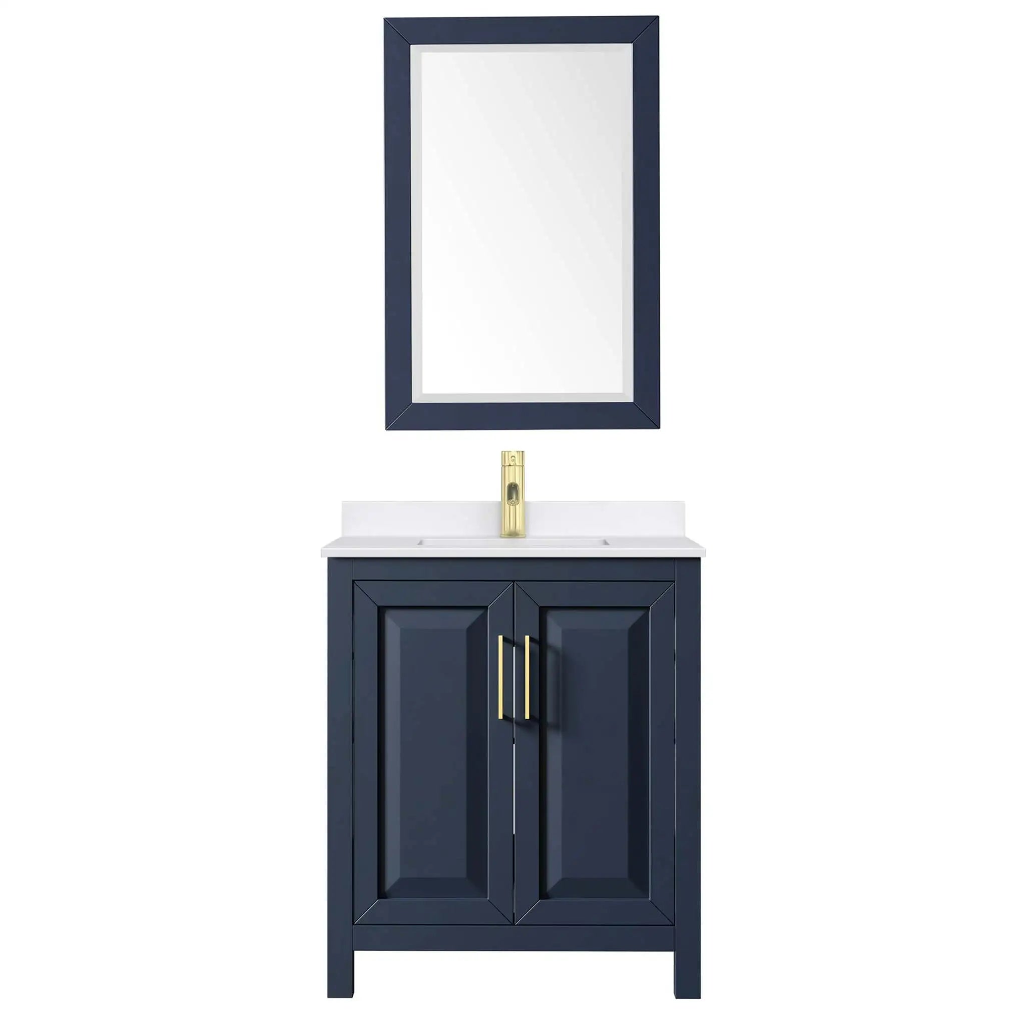 30" Daria Single Bathroom Vanity in Dark Blue with Brushed Gold Trim & 24" Mirror by Wyndham