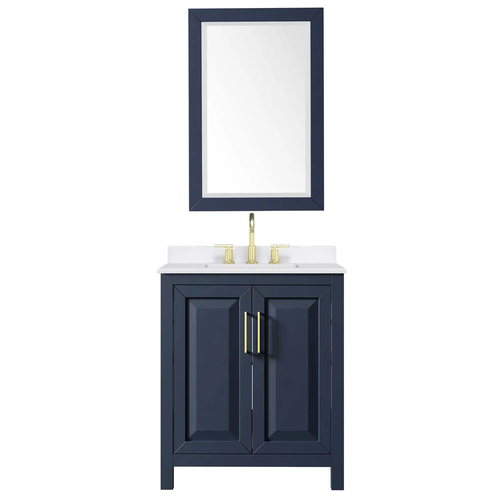 30" Daria Single Bathroom Vanity in Dark Blue with Brushed Gold Trim & 24" Mirror by Wyndham