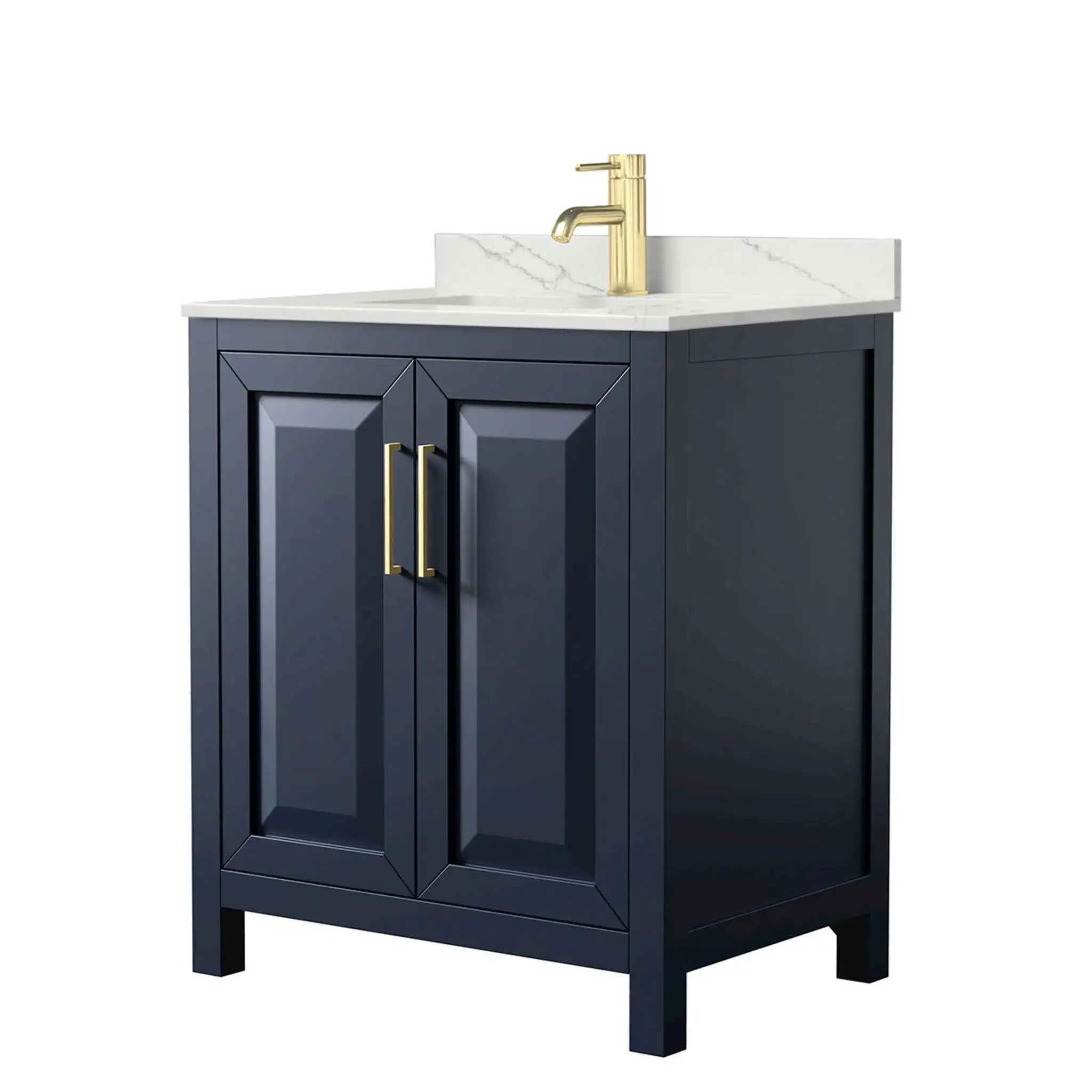 30" Daria Single Bathroom Vanity in Dark Blue with Brushed Gold Trim by Wyndham