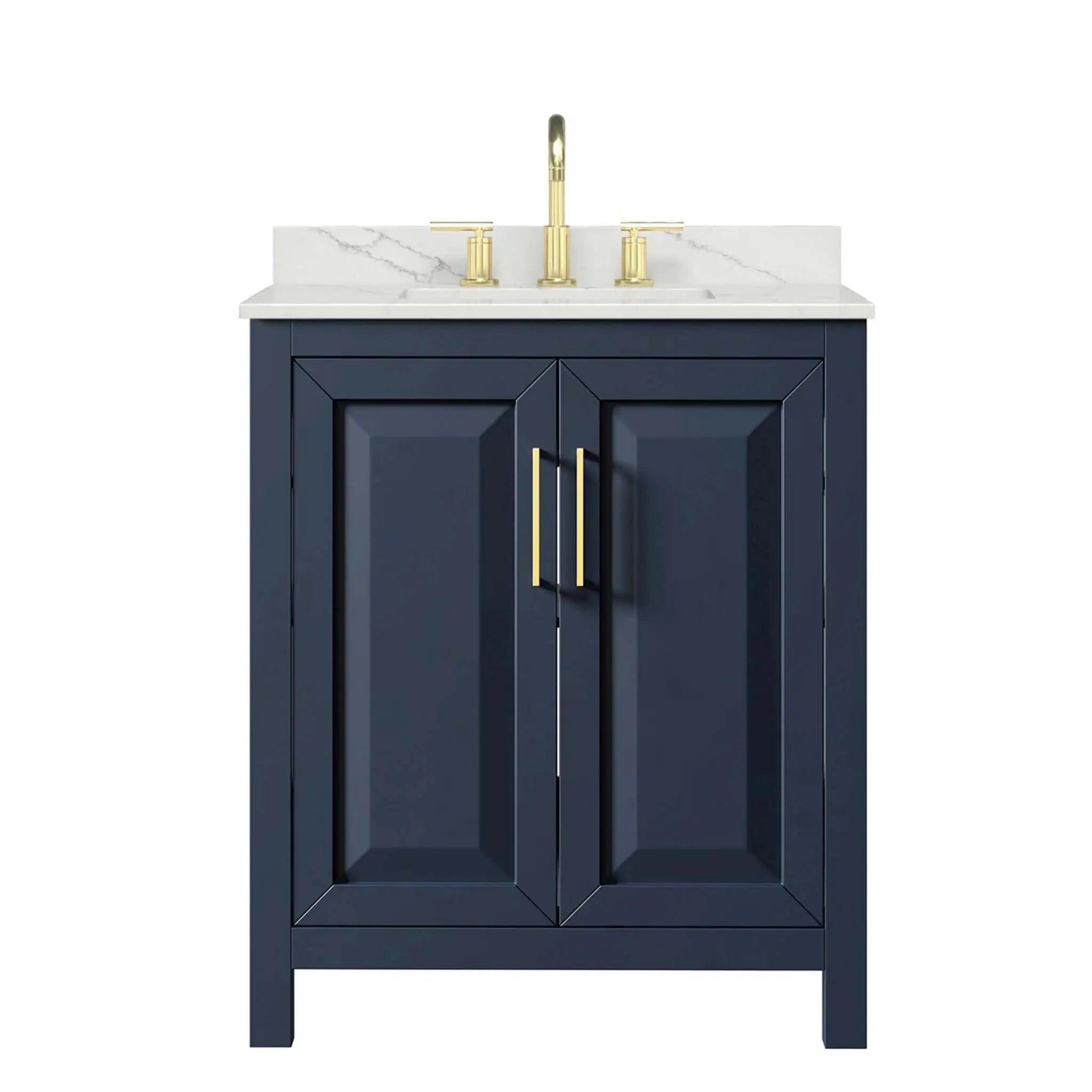 30" Daria Single Bathroom Vanity in Dark Blue with Brushed Gold Trim by Wyndham