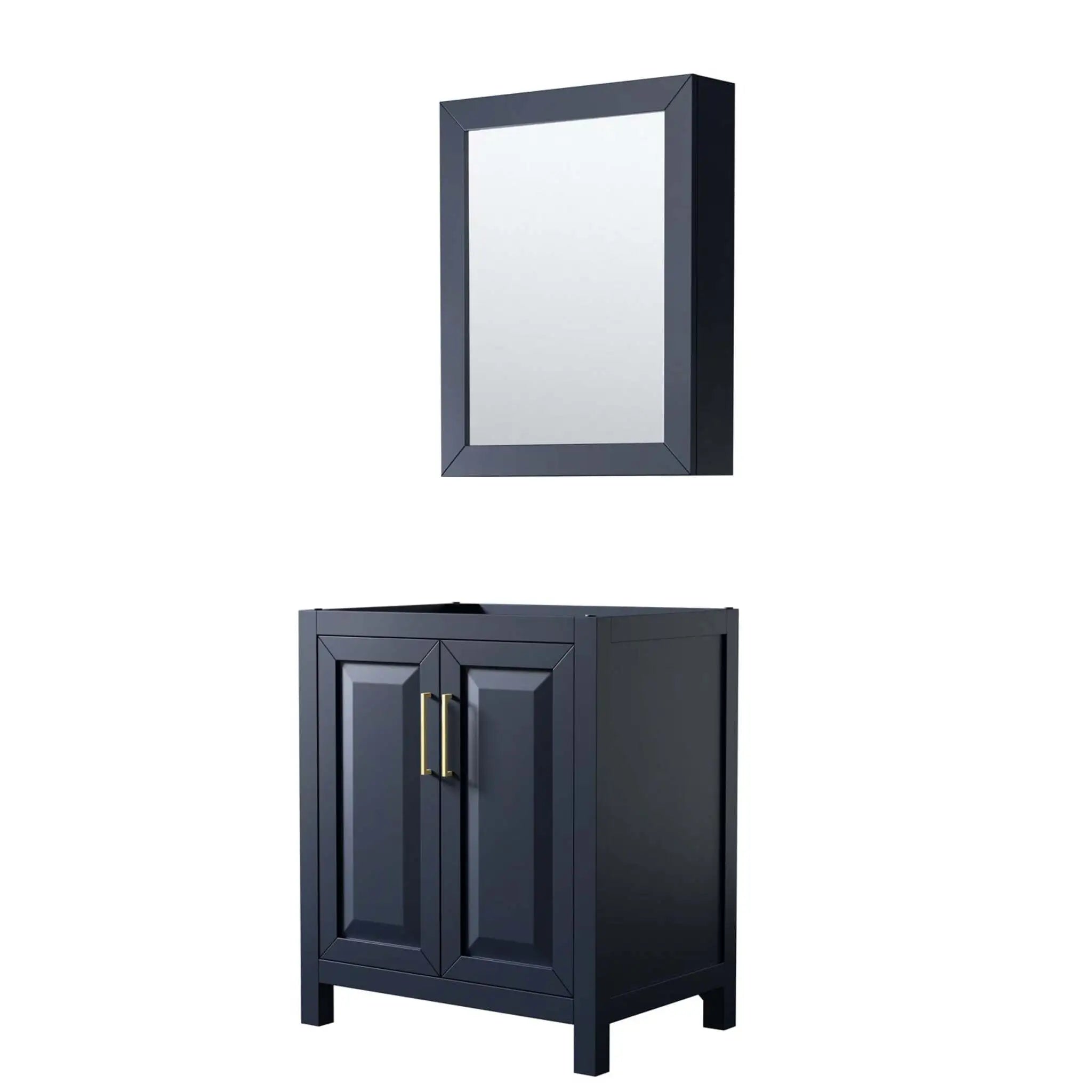 30" Daria Single Bathroom Vanity in Dark Blue with Brushed Gold Trim & Medicine Cabinet by Wyndham