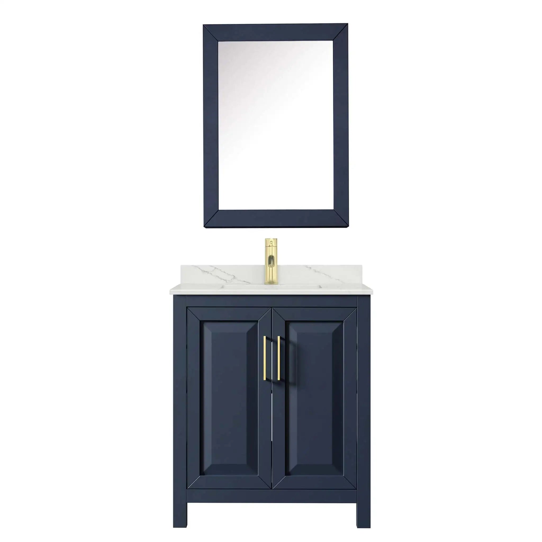 30" Daria Single Bathroom Vanity in Dark Blue with Brushed Gold Trim & Medicine Cabinet by Wyndham