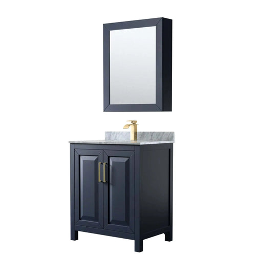 30" Daria Single Bathroom Vanity in Dark Blue with Brushed Gold Trim & Medicine Cabinet by Wyndham