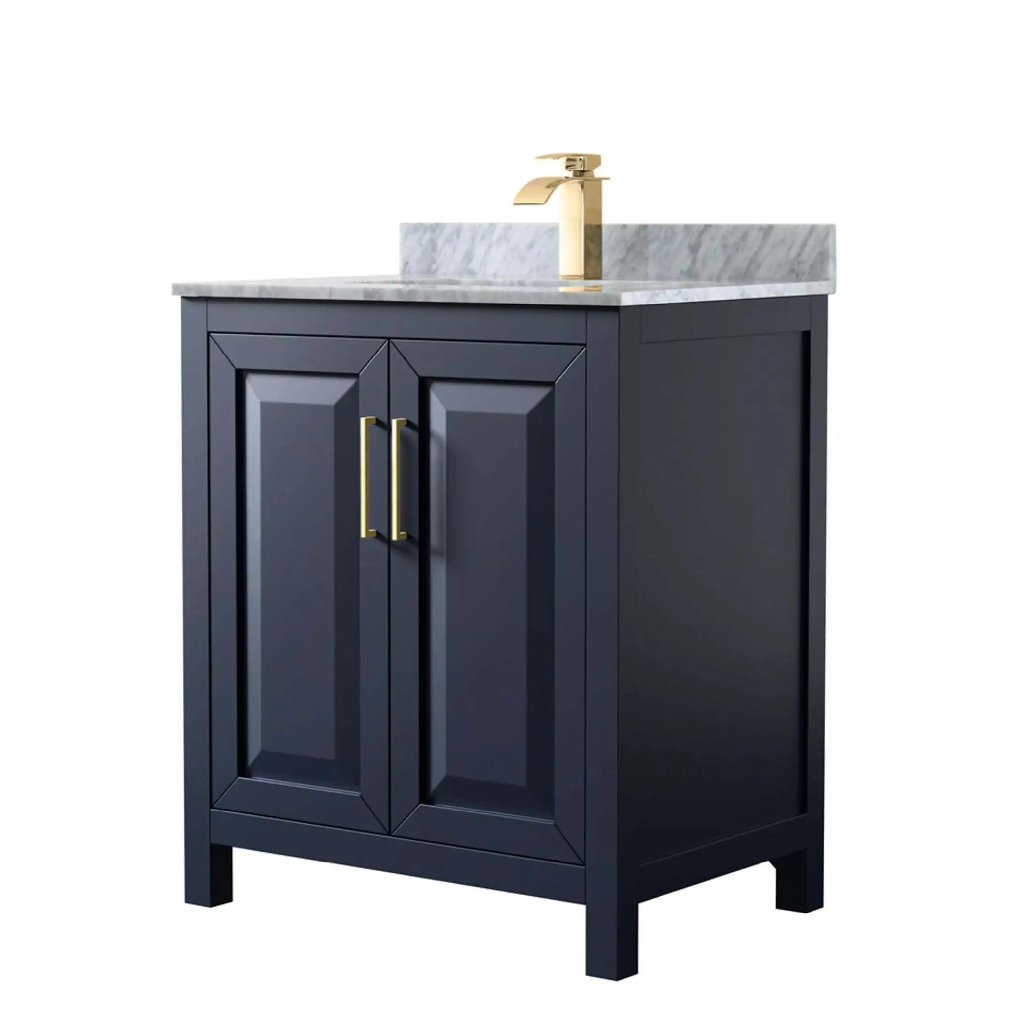 30" Daria Single Bathroom Vanity in Dark Blue with Brushed Gold Trim by Wyndham