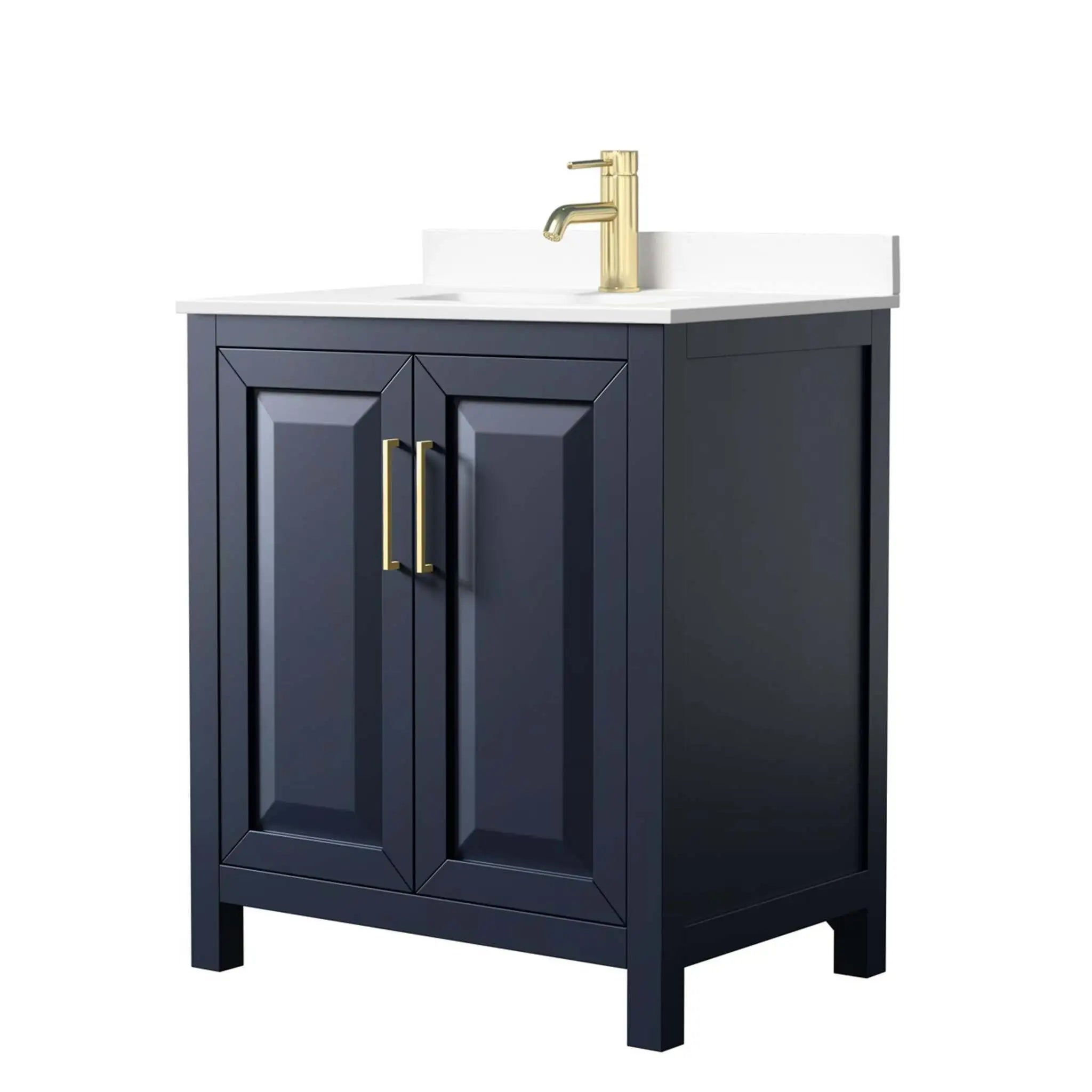 30" Daria Single Bathroom Vanity in Dark Blue with Brushed Gold Trim by Wyndham