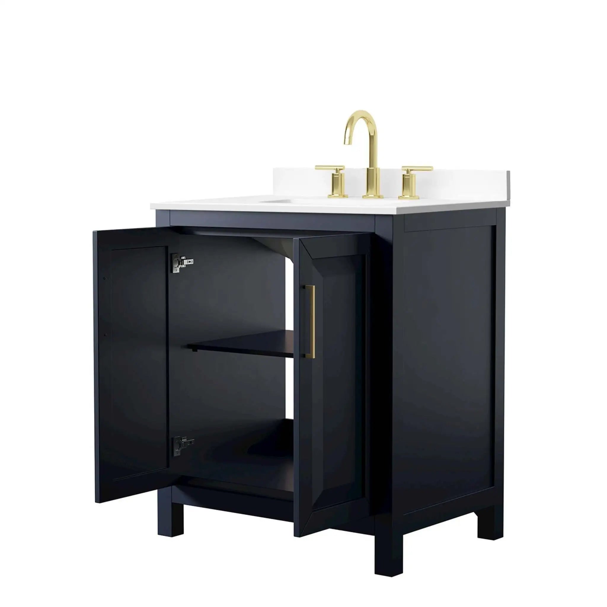 30" Daria Single Bathroom Vanity in Dark Blue with Brushed Gold Trim by Wyndham