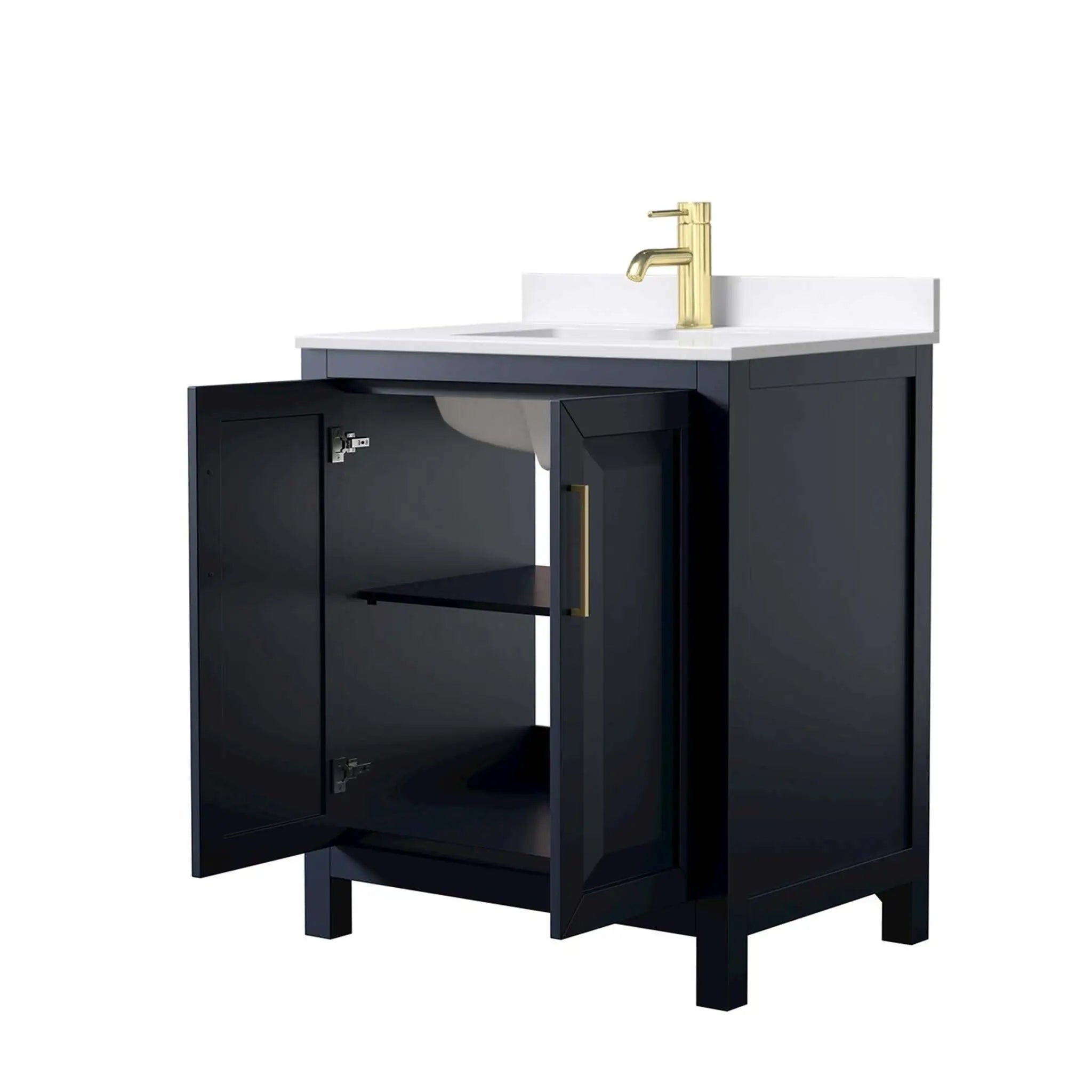 30" Daria Single Bathroom Vanity in Dark Blue with Brushed Gold Trim by Wyndham
