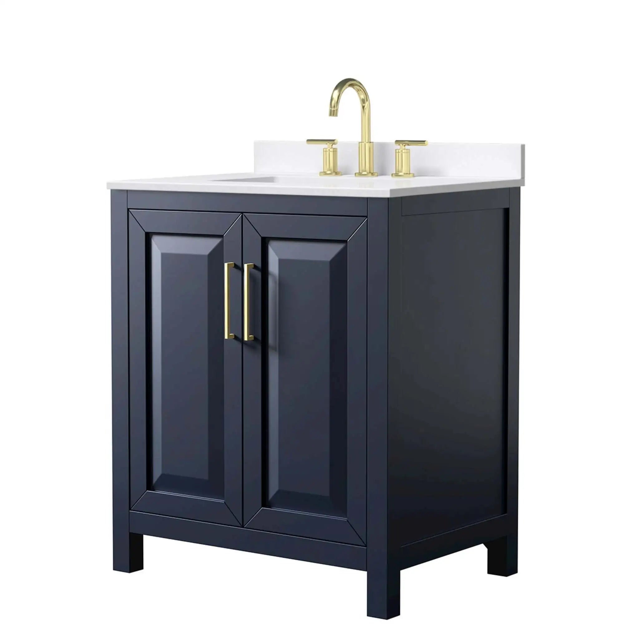 30" Daria Single Bathroom Vanity in Dark Blue with Brushed Gold Trim by Wyndham
