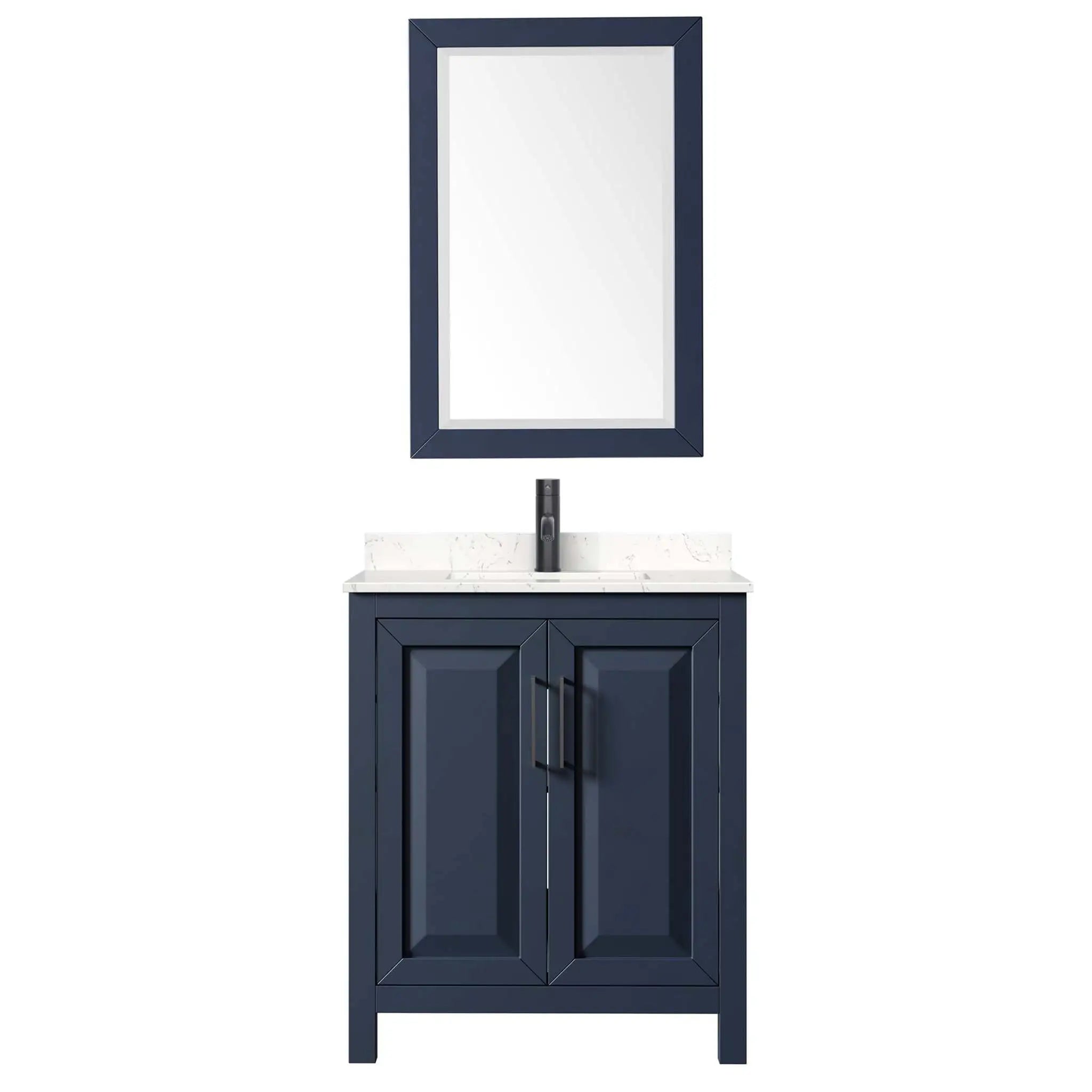 30" Daria Single Bathroom Vanity in Dark Blue with Matte Black Trim & 24" Mirror by Wyndham