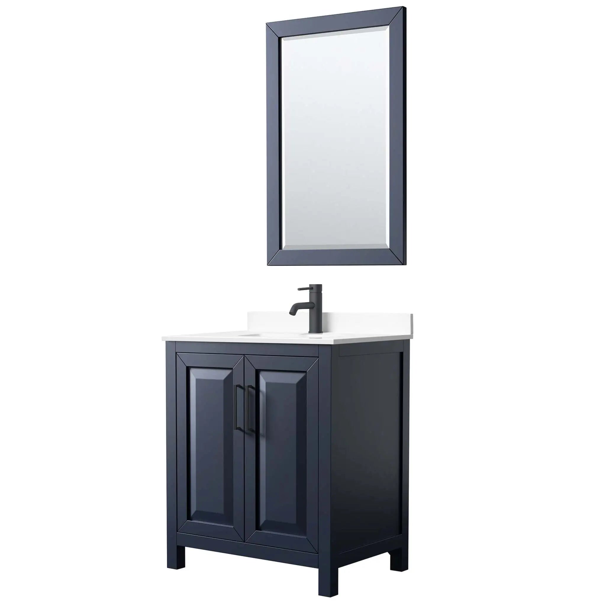 30" Daria Single Bathroom Vanity in Dark Blue with Matte Black Trim & 24" Mirror by Wyndham