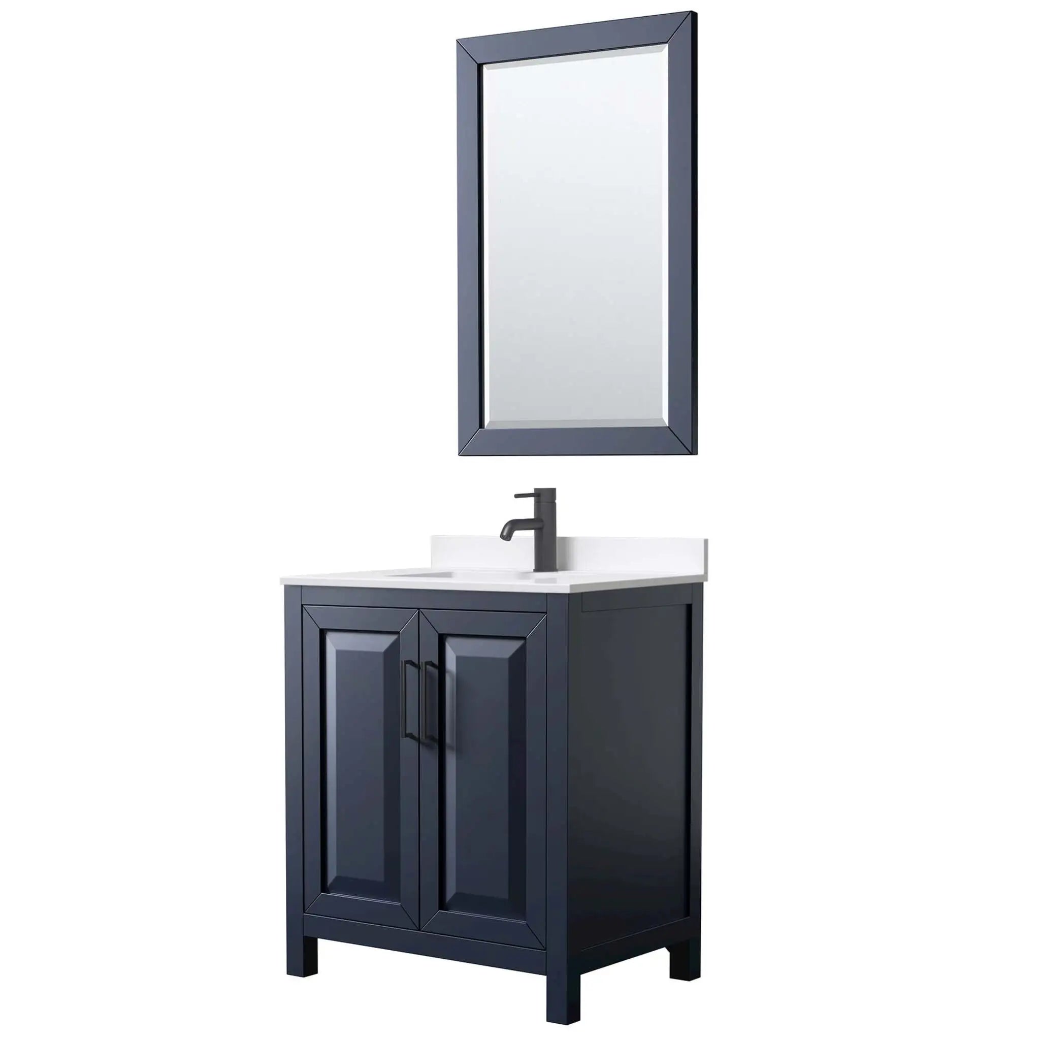 30" Daria Single Bathroom Vanity in Dark Blue with Matte Black Trim & 24" Mirror by Wyndham