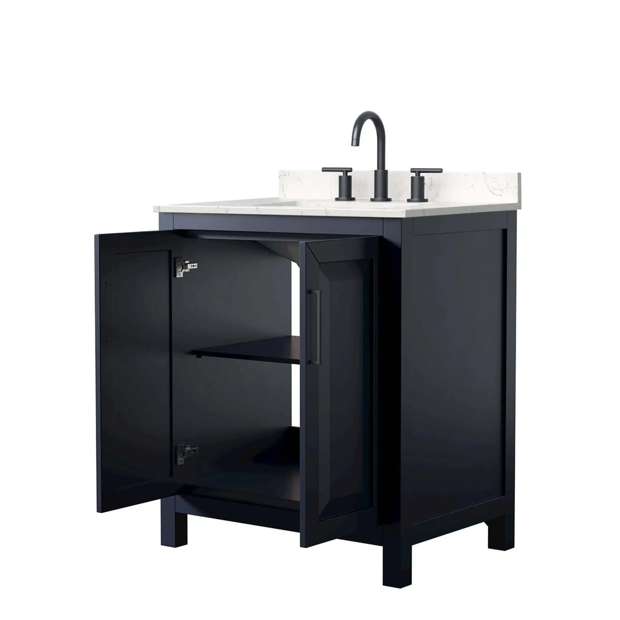 30" Daria Single Bathroom Vanity in Dark Blue with Matte Black Trim by Wyndham
