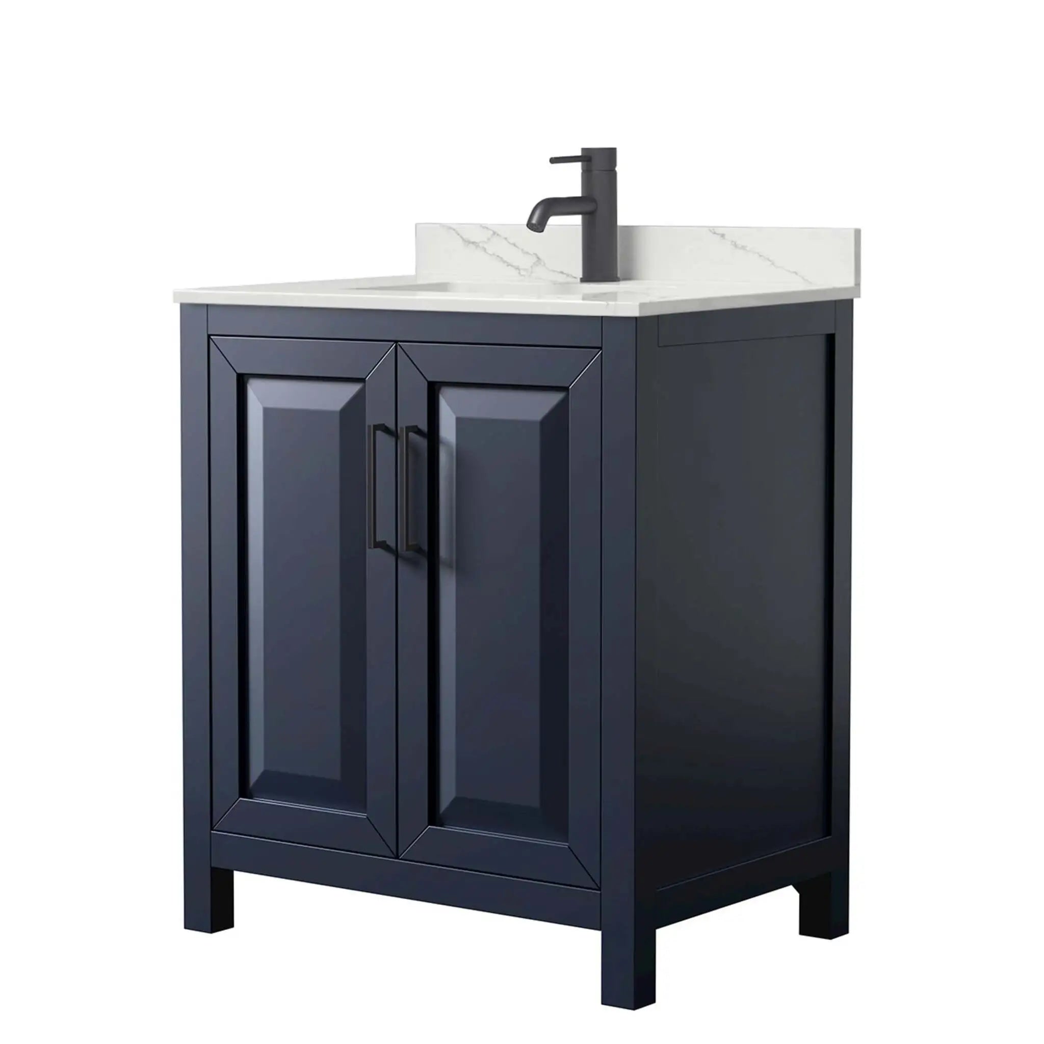 30" Daria Single Bathroom Vanity in Dark Blue with Matte Black Trim by Wyndham