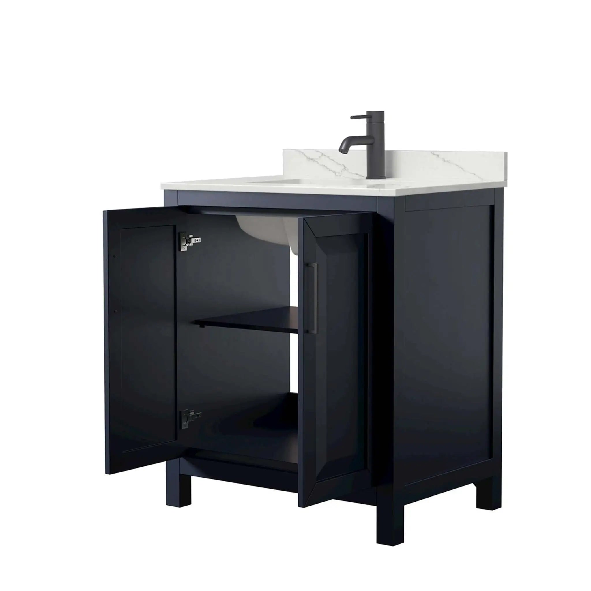30" Daria Single Bathroom Vanity in Dark Blue with Matte Black Trim by Wyndham