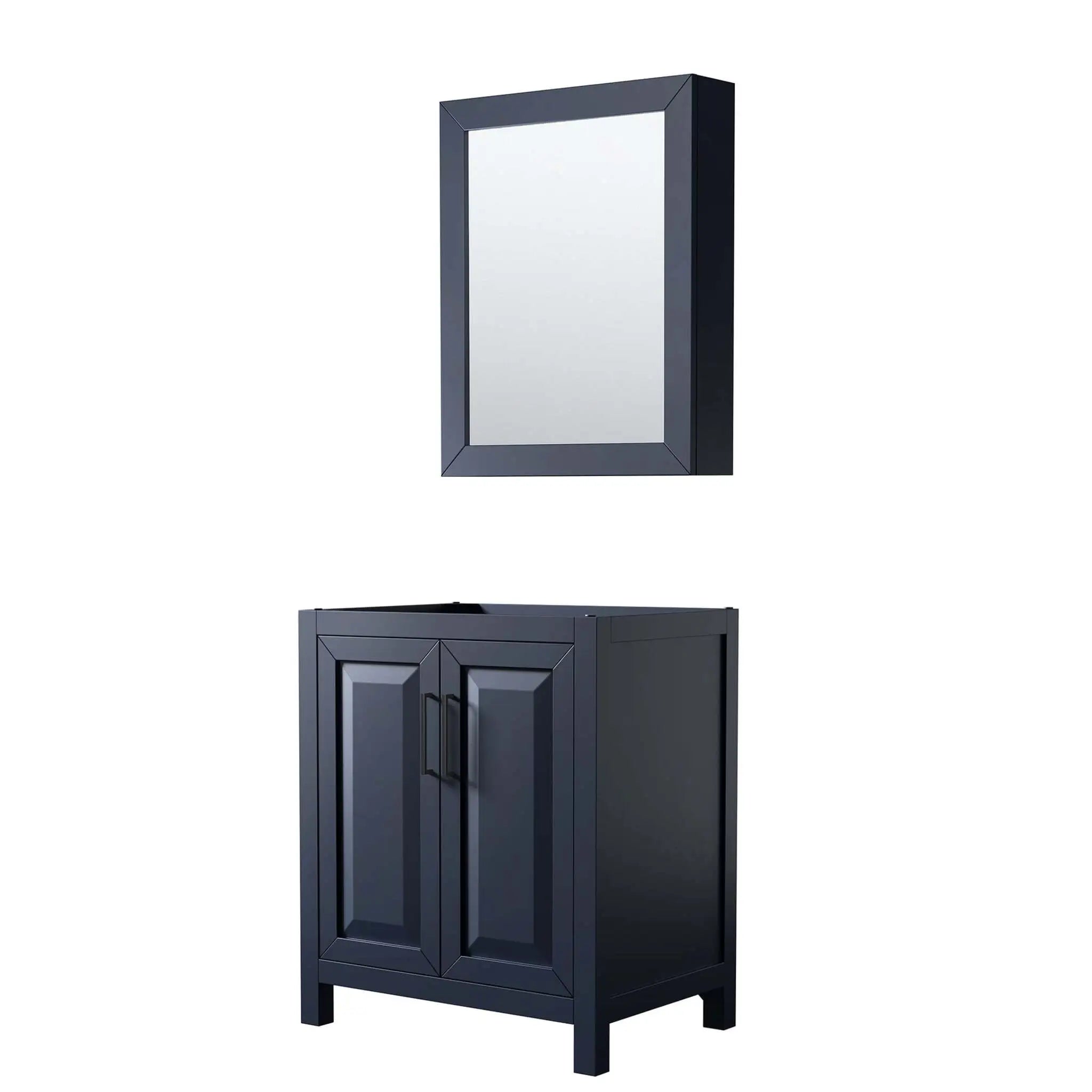 30" Daria Single Bathroom Vanity in Dark Blue with Matte Black Trim & Medicine Cabinet by Wyndham
