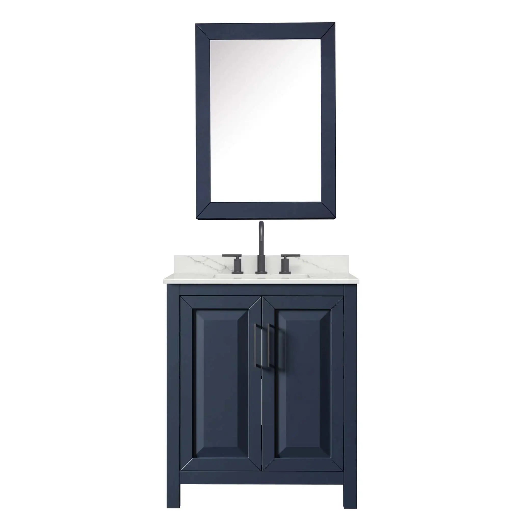30" Daria Single Bathroom Vanity in Dark Blue with Matte Black Trim & Medicine Cabinet by Wyndham
