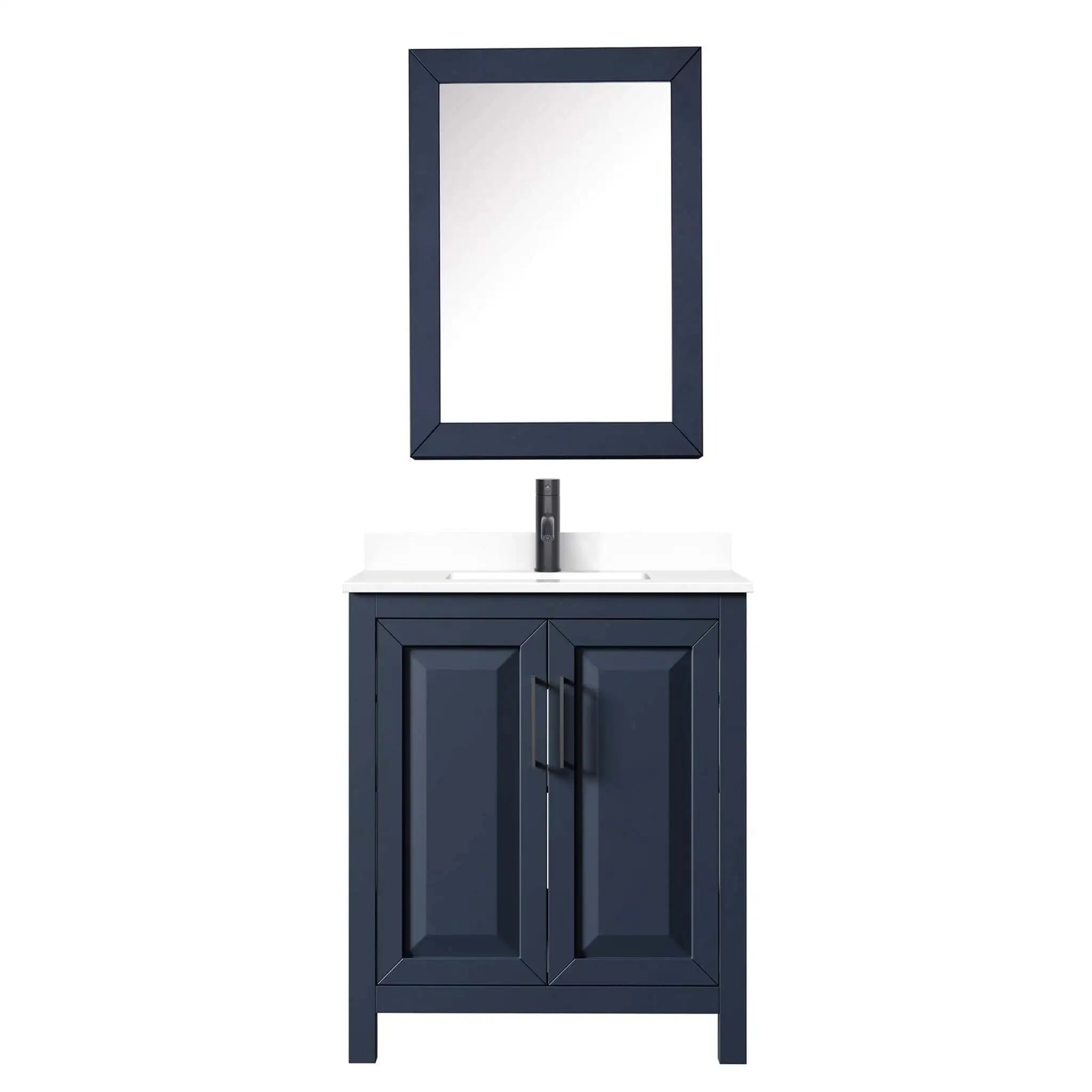 30" Daria Single Bathroom Vanity in Dark Blue with Matte Black Trim & Medicine Cabinet by Wyndham