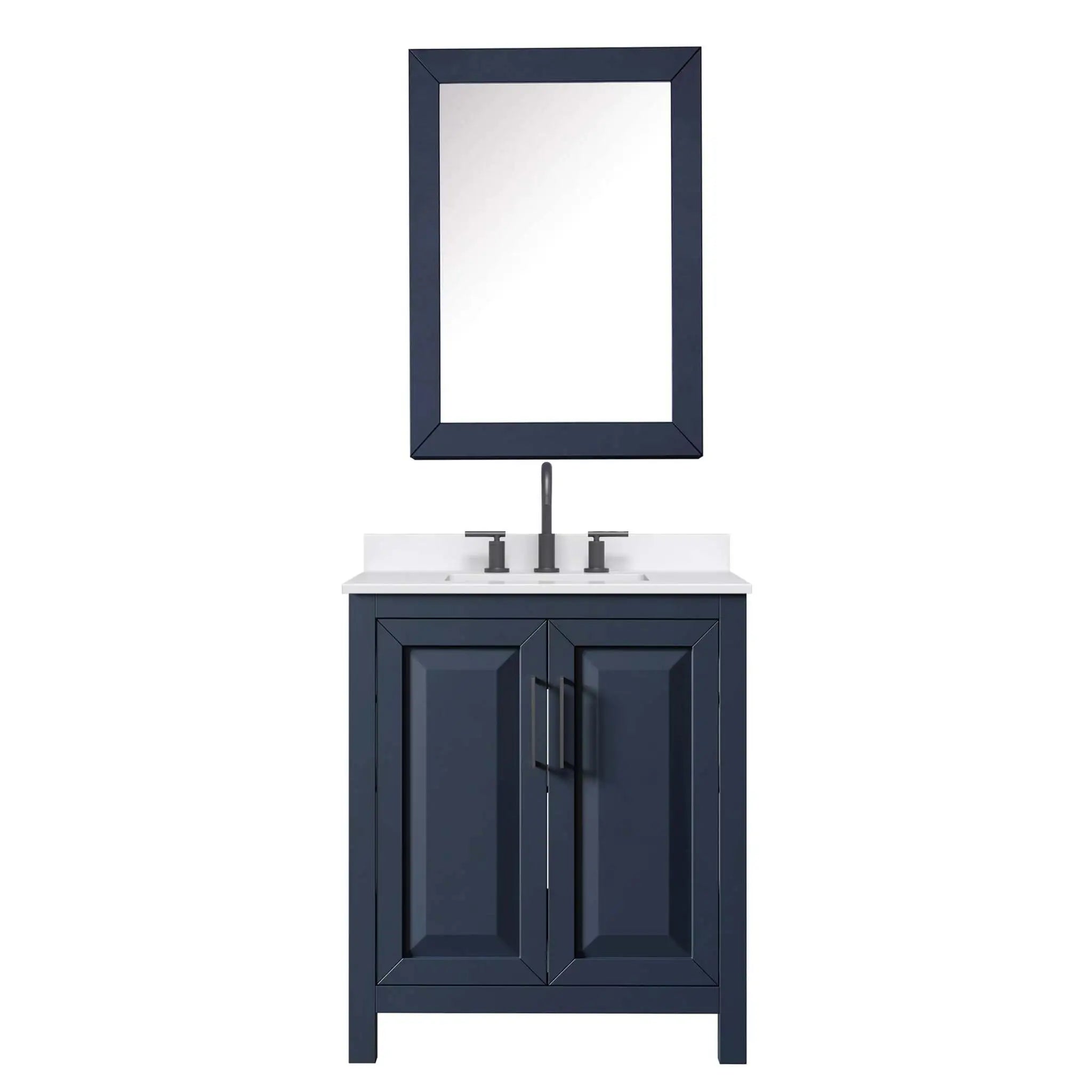 30" Daria Single Bathroom Vanity in Dark Blue with Matte Black Trim & Medicine Cabinet by Wyndham