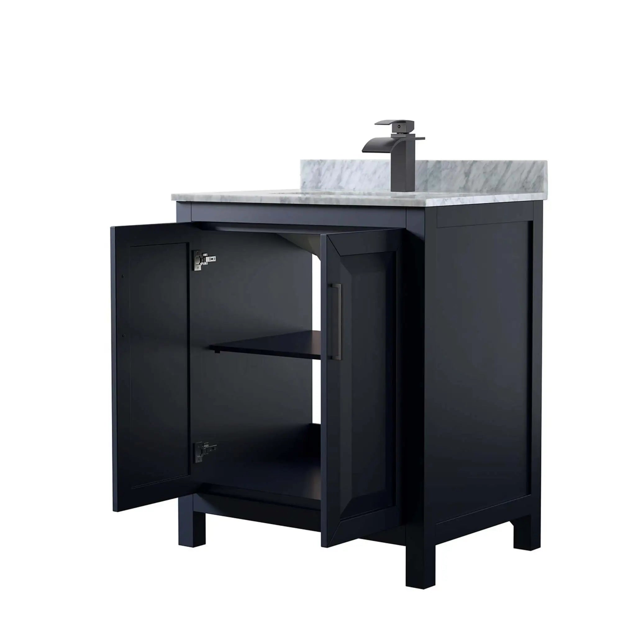 30" Daria Single Bathroom Vanity in Dark Blue with Matte Black Trim by Wyndham