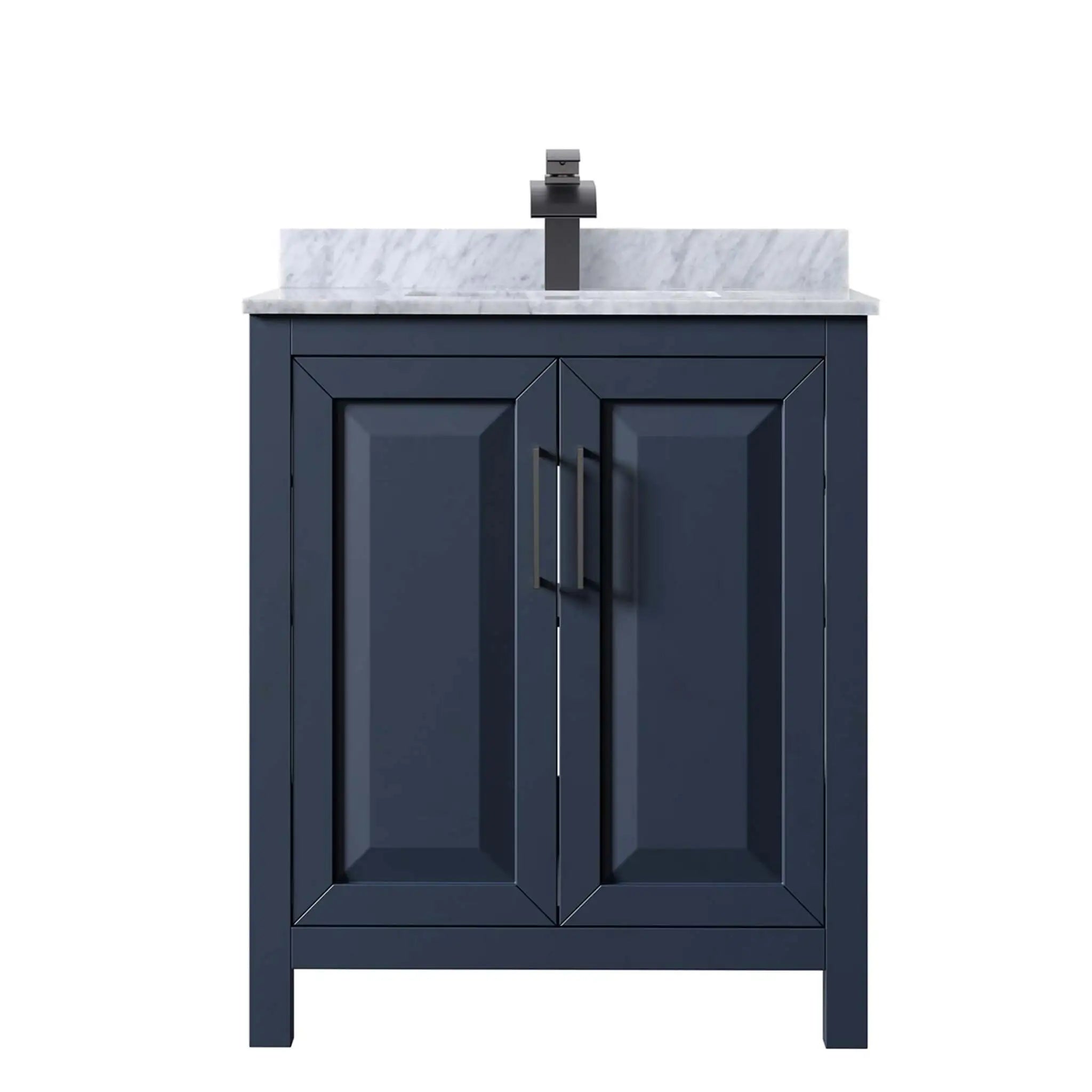 30" Daria Single Bathroom Vanity in Dark Blue with Matte Black Trim by Wyndham