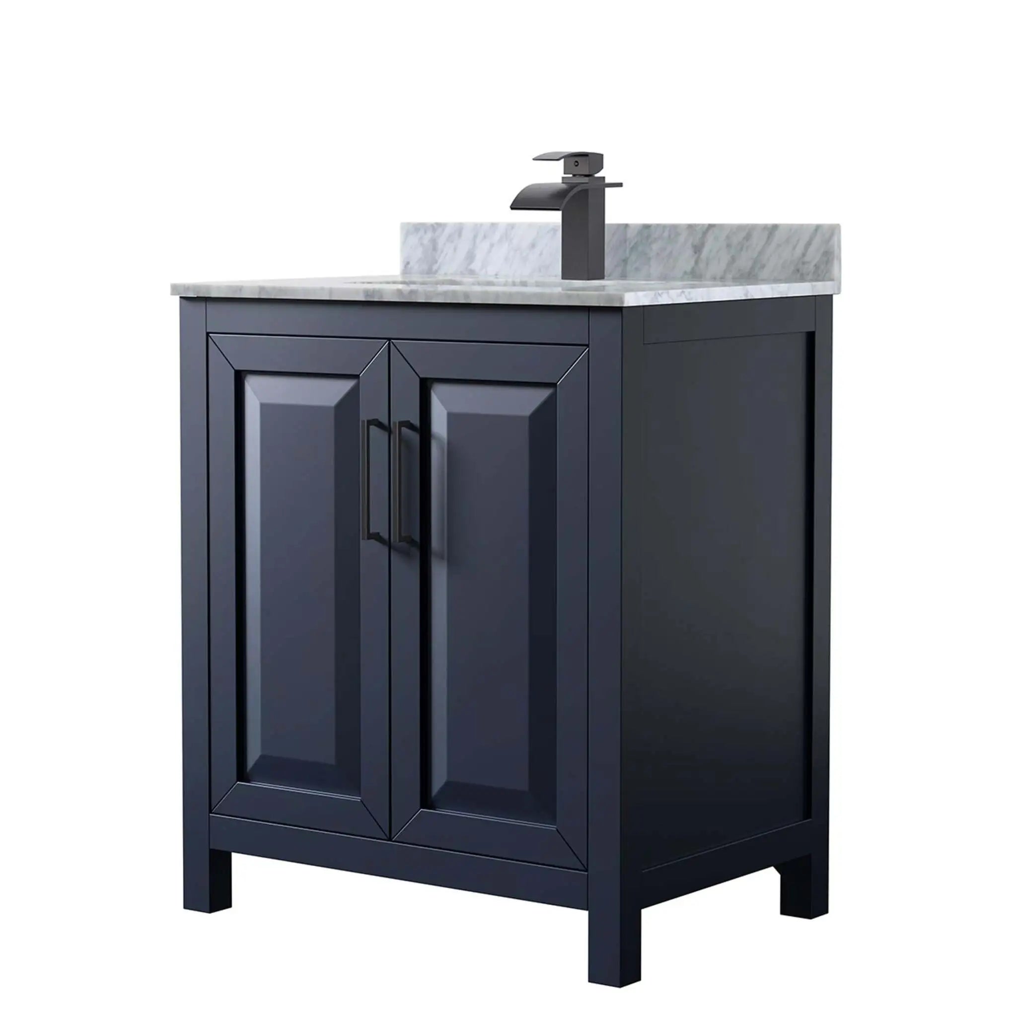 30" Daria Single Bathroom Vanity in Dark Blue with Matte Black Trim by Wyndham
